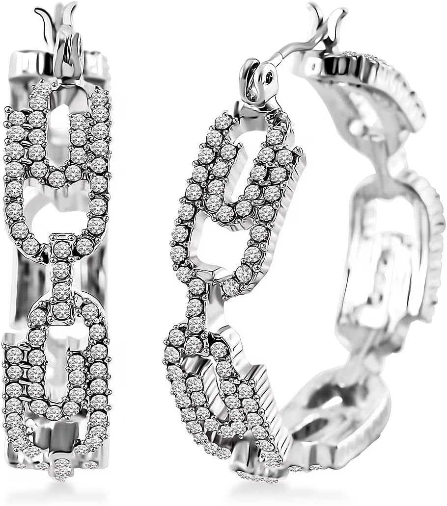 Crystal Paper Clip Hoop Earrings in Silvertone Gifts