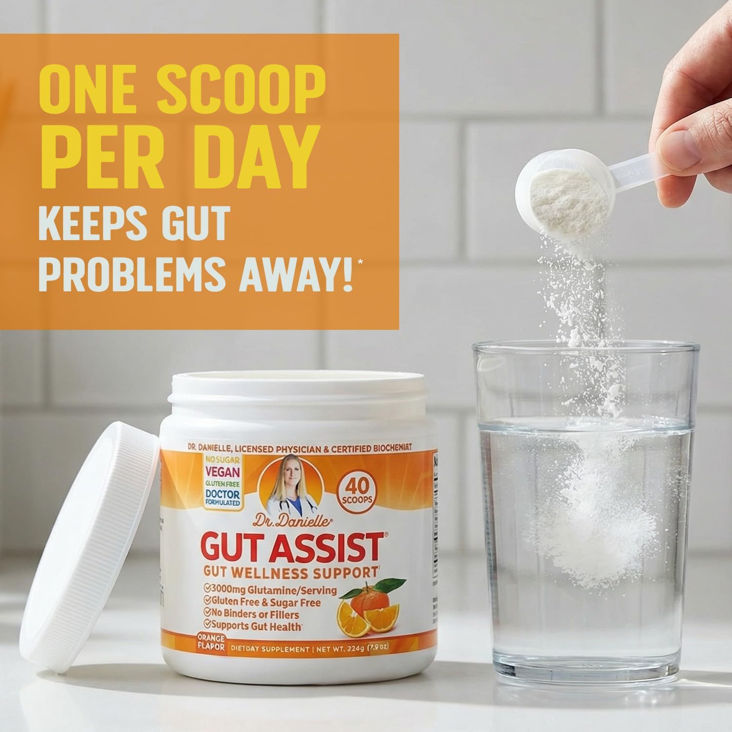 Gut Assist Leaky Gut Support Powder | 40-Servings with L-Glutamine, Arabinogalactan, Licorice Extract