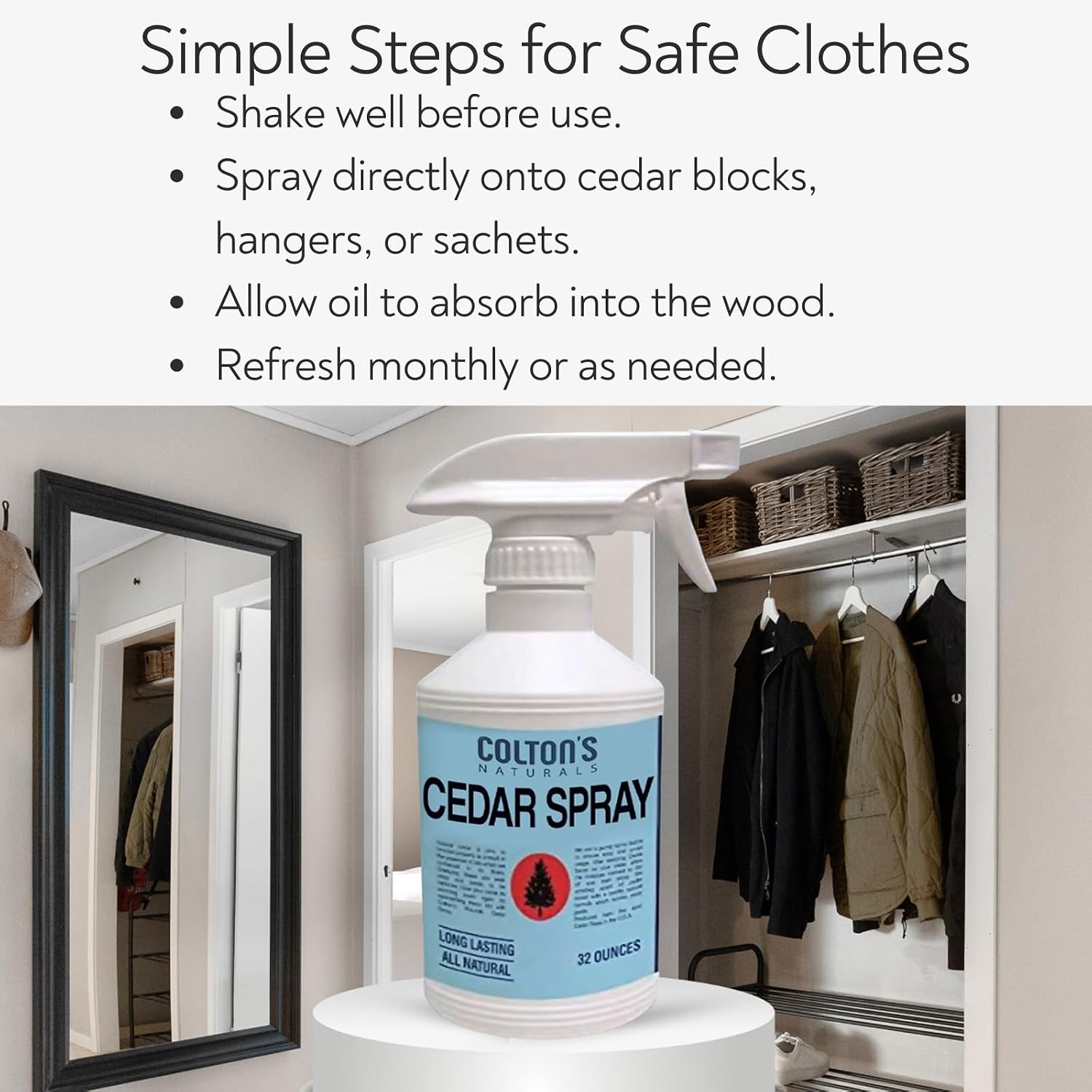 Colton's Naturals Cedar Spray w/Lavender Extract – Non-Chemical Wood Protection – Cedar Wood Scent – Restores Scent Closets & Drawers (32 oz)