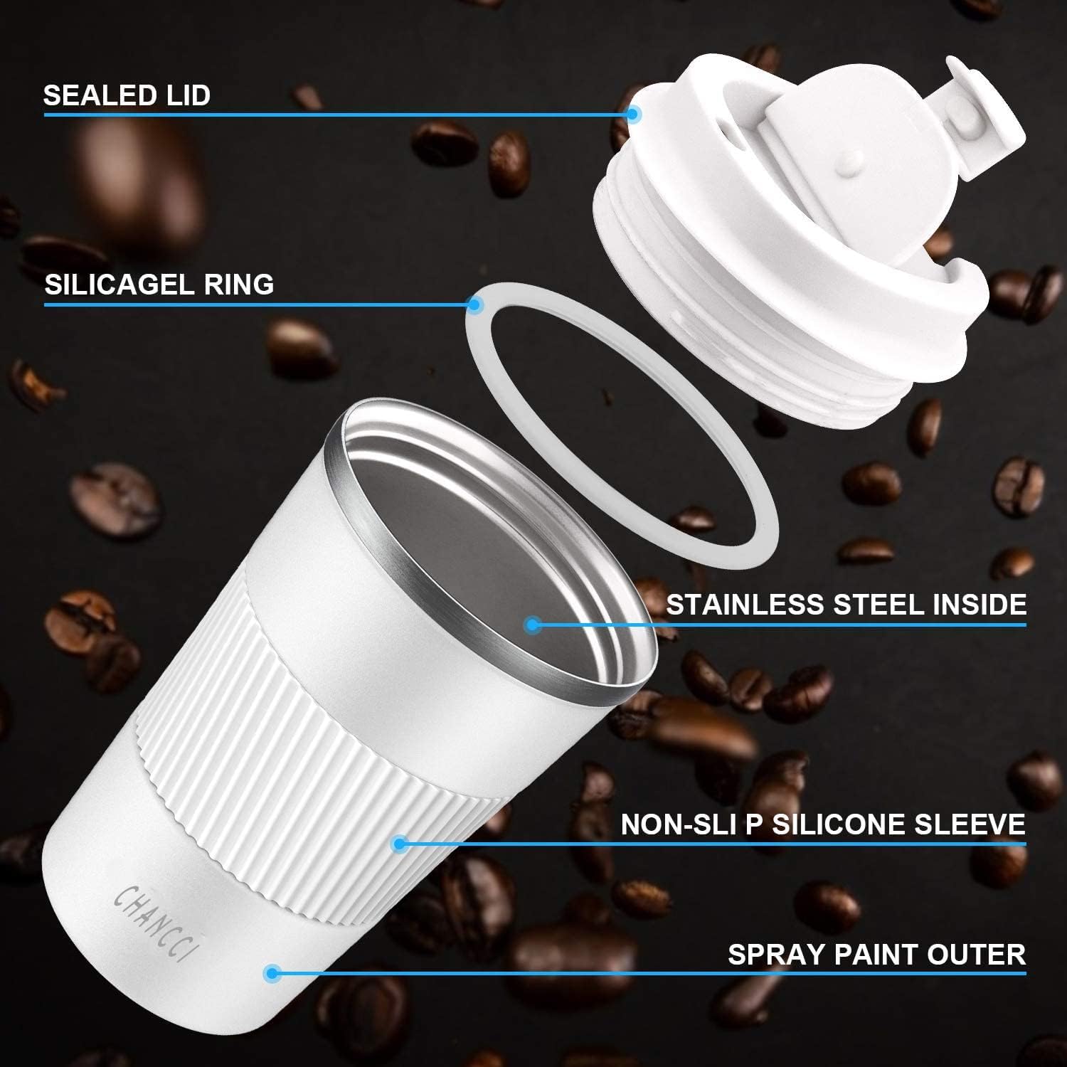 16oz Travel Coffee Mug Spill Proof, Insulated Coffee Mug with Lid, Leakproof Coffee Tumbler, Stainless Steel Vacuum Coffee Cup for Hot/Cold Drinks