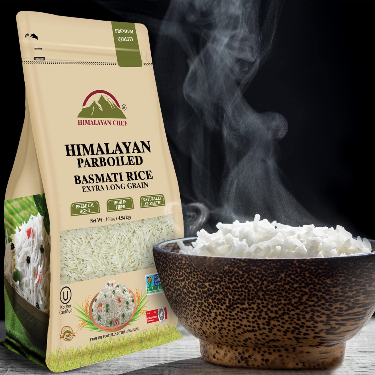 Himalayan Chef Basmati Rice,Extra Long Grain Rice Fluffy Quick Cooking Aromatic - 10 lbs.(Packaging May Vary)