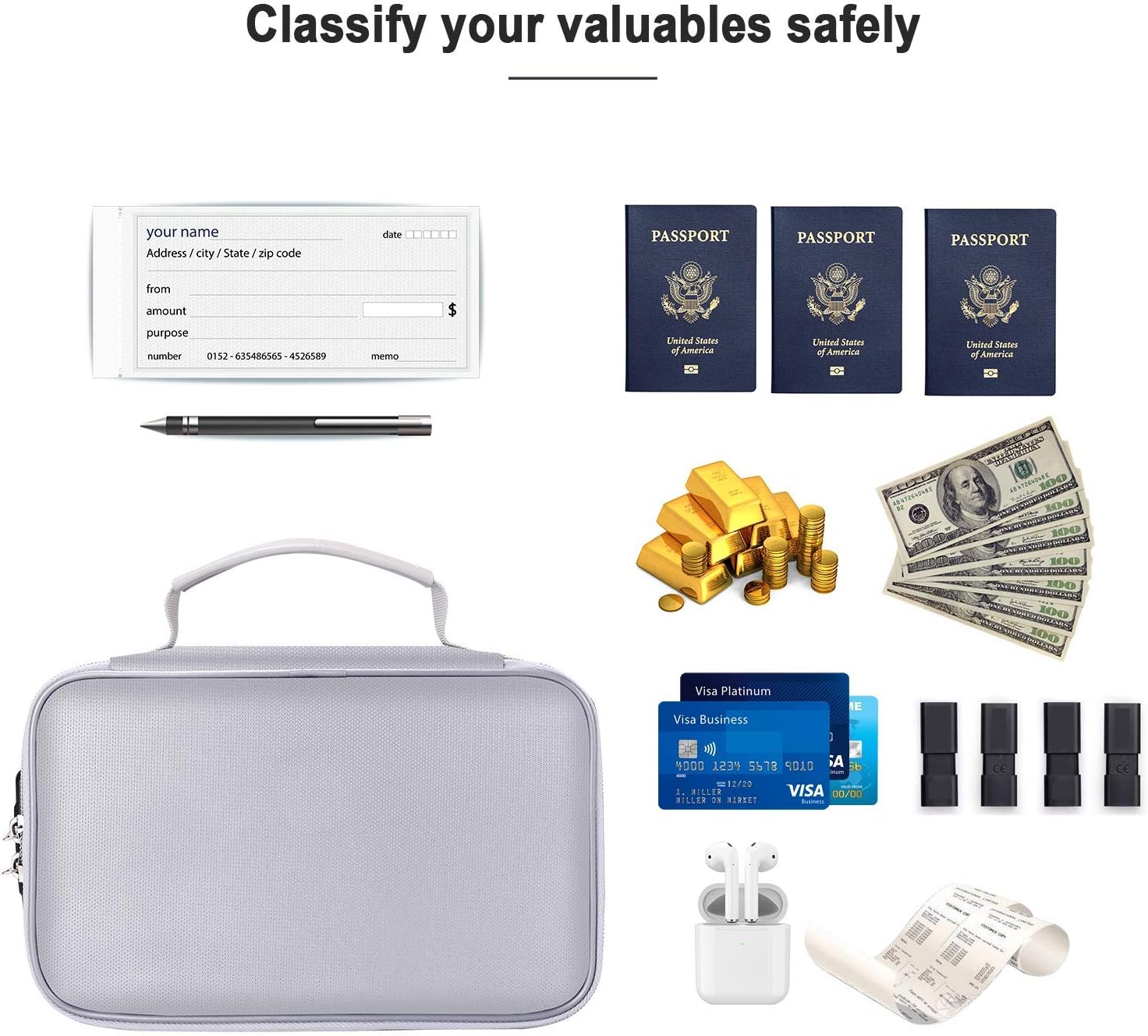 ENGPOW Small Fireproof Bag with Lock,Money Organizer Case,9”x 5.3”x 3.7”
