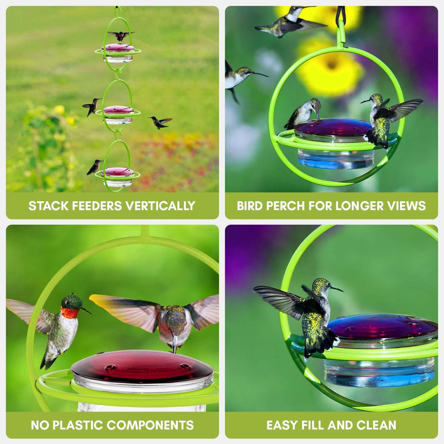 Hummingbird Feeder for Outdoors Hanging, 3.4 OZ Hummingbird Feeders, Glass Bowl with 4 Feeding Ports, Leak Proof Lid & Circular Perch, Bird Feeder (1, Red)