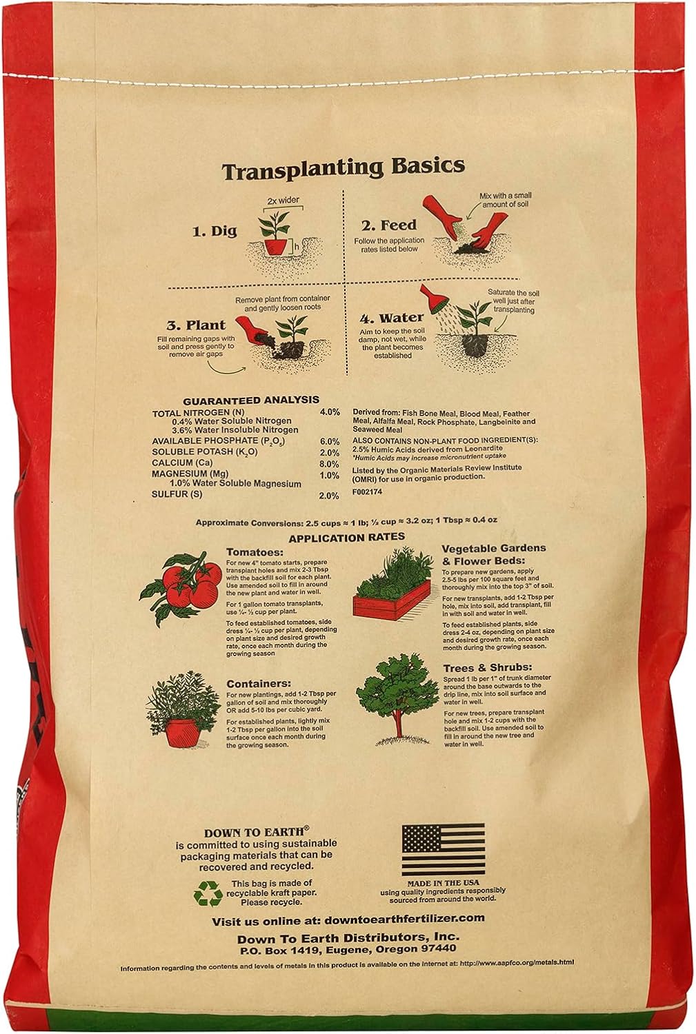 Down To Earth All Natural Fertilizers Organic All Purpose - 4-6-2, 25 lb | Plant Food for Tomatoes, Peppers, Eggplant, Squash, Herbs, Flowers
