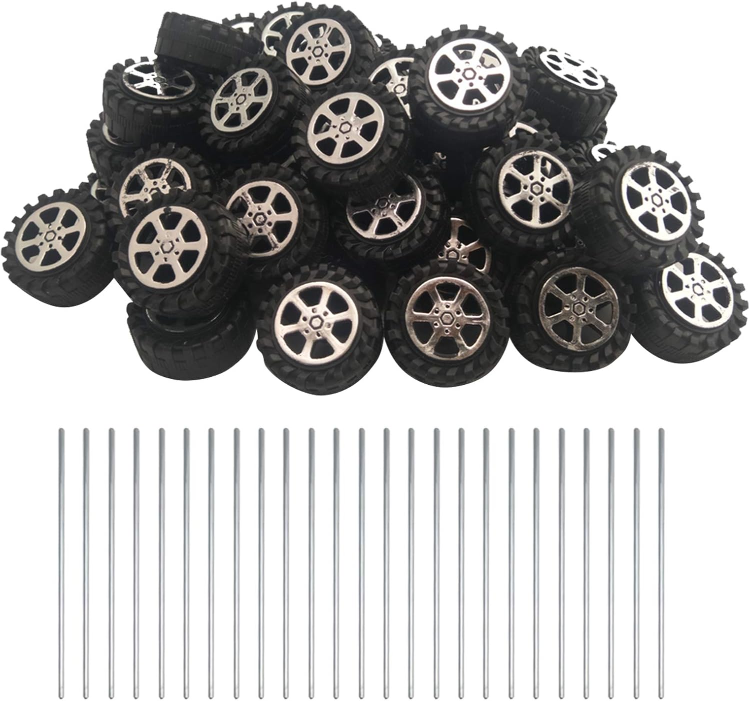 EUDAX 50pcs Plastic Roll 2mm Dia Shaft Toys Wheel and 25Pcs STEM Shaft Round Rod Axles for DIY Toy RC Car Truck Boat Helicopter Model Part