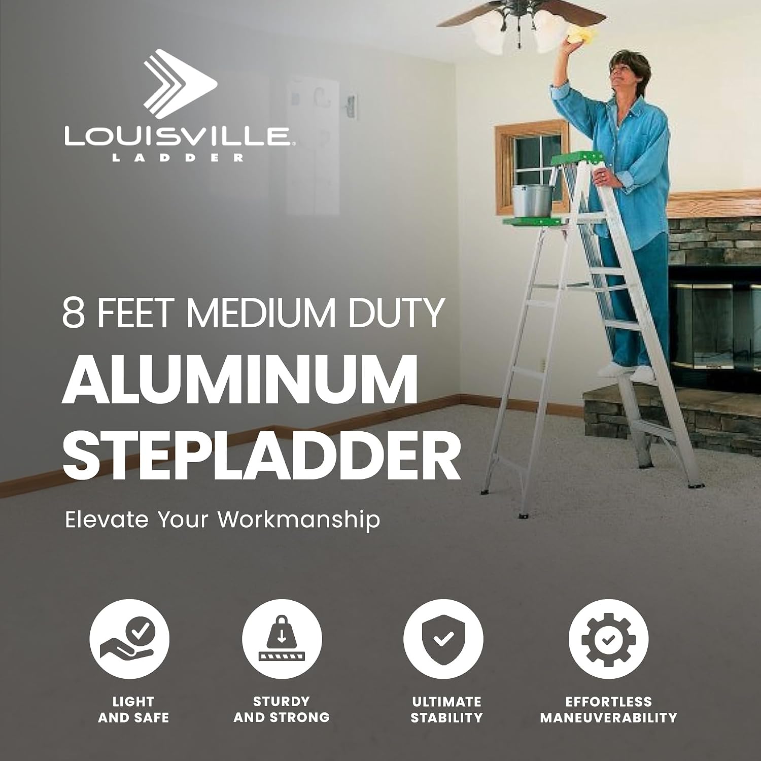 Louisville Ladder AS4006 6-Foot Aluminum Step Ladder, 225-Pound Capacity, Green, 6 Feet