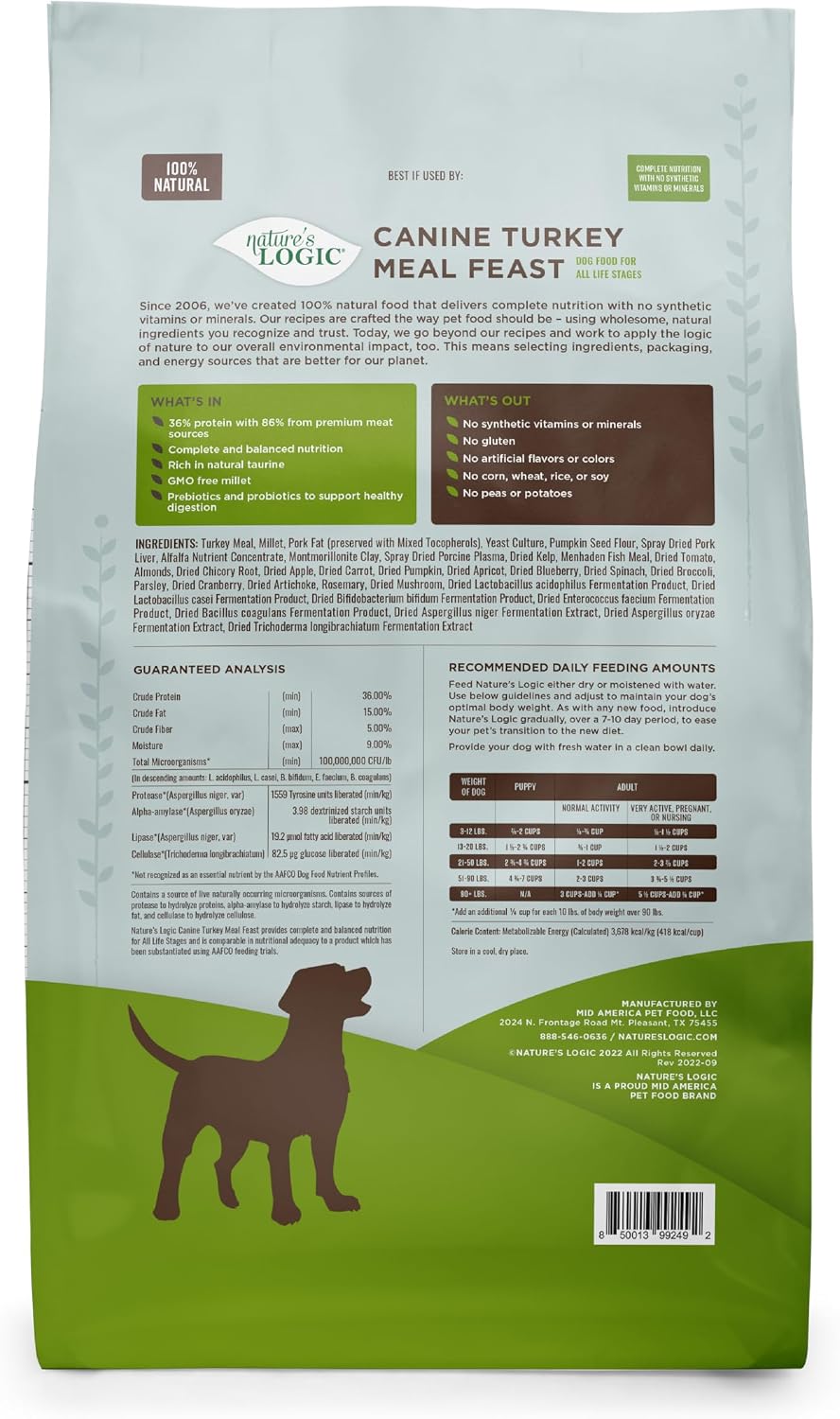 NATURE'S LOGIC Dry Dog Food - Beef Meal Feast Dry Kibble, 13 lb