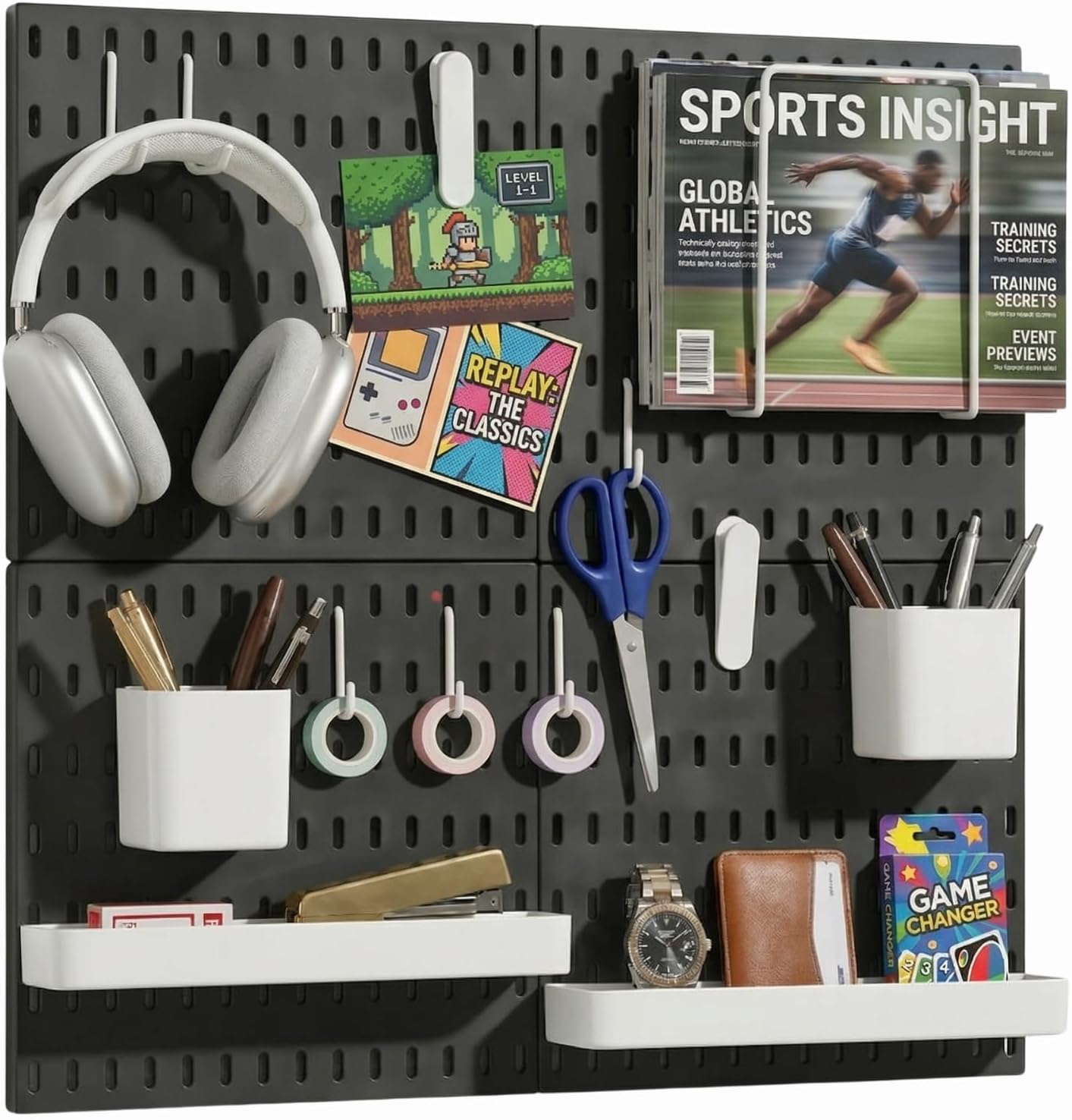 Keepo Peg Board Wall Organizer – Plastic Pegboard Panels, Modular Peg Board Storage System For Home Office, Craft Room, Gaming Setup (White