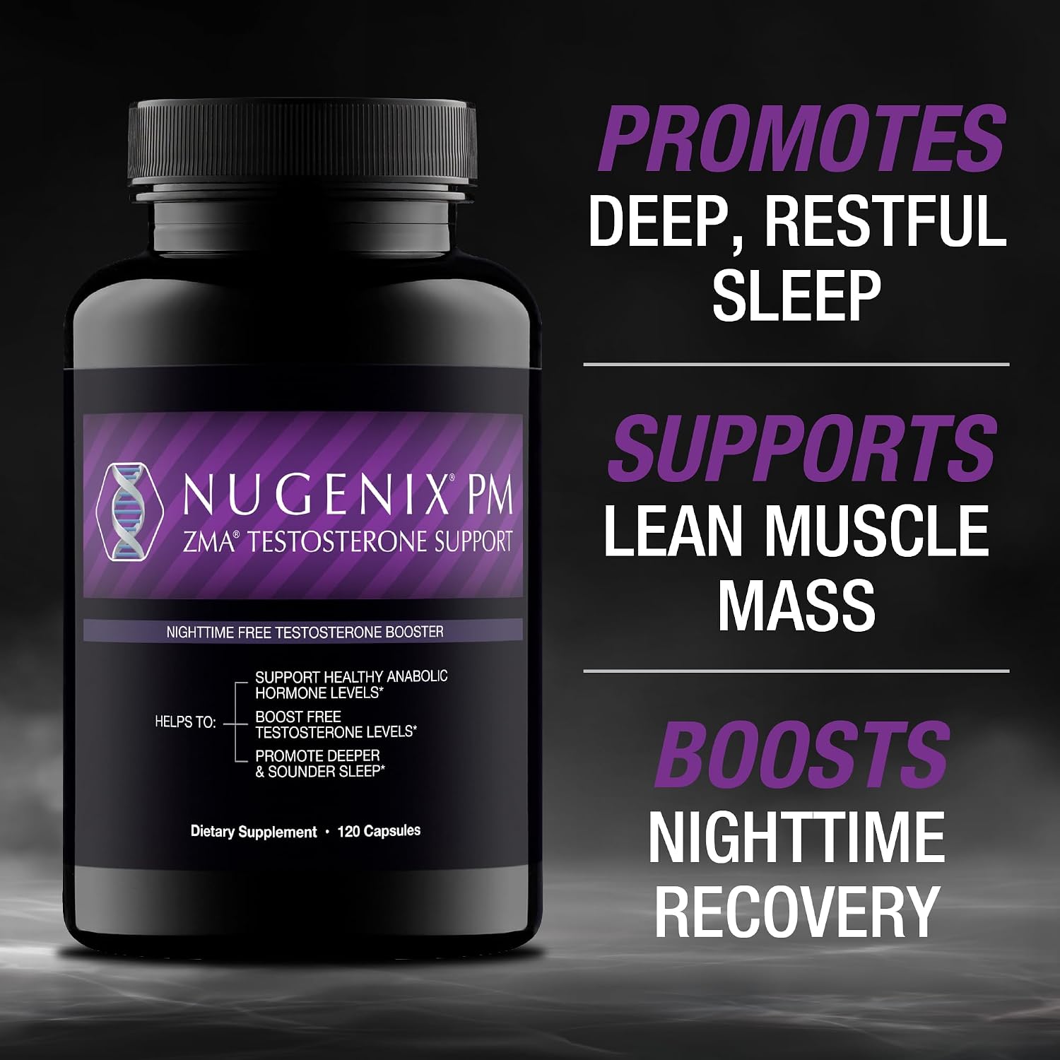 Nugenix PM ZMA - Nighttime Free Testosterone Booster for Men, 120ct | Sleep Support, Testosterone Supplement, Increase Muscle