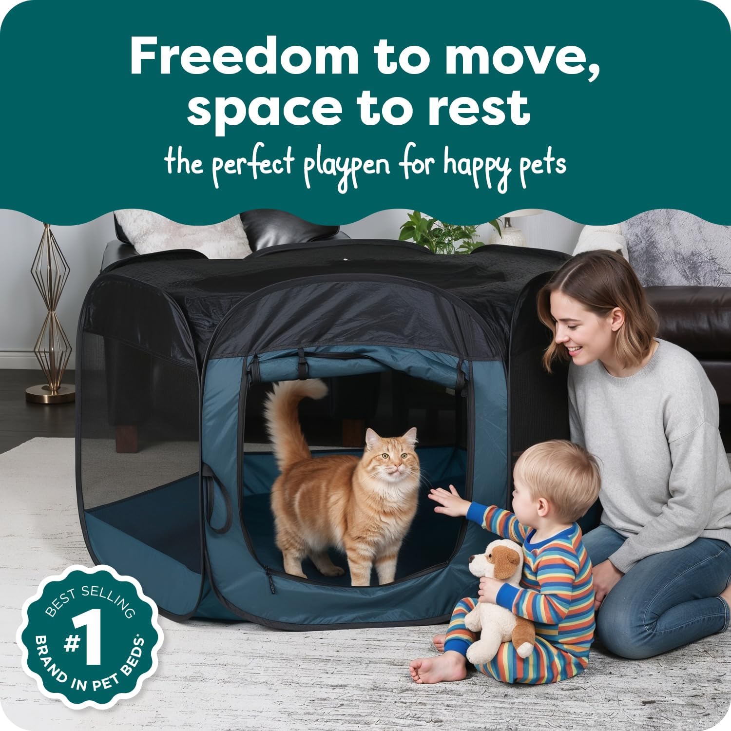 Furhaven Portable Dog Playpen Cat Tent, Pet playground,Kennel foldable indoor outdoor zippered puppy crate - Hunter Green, Medium