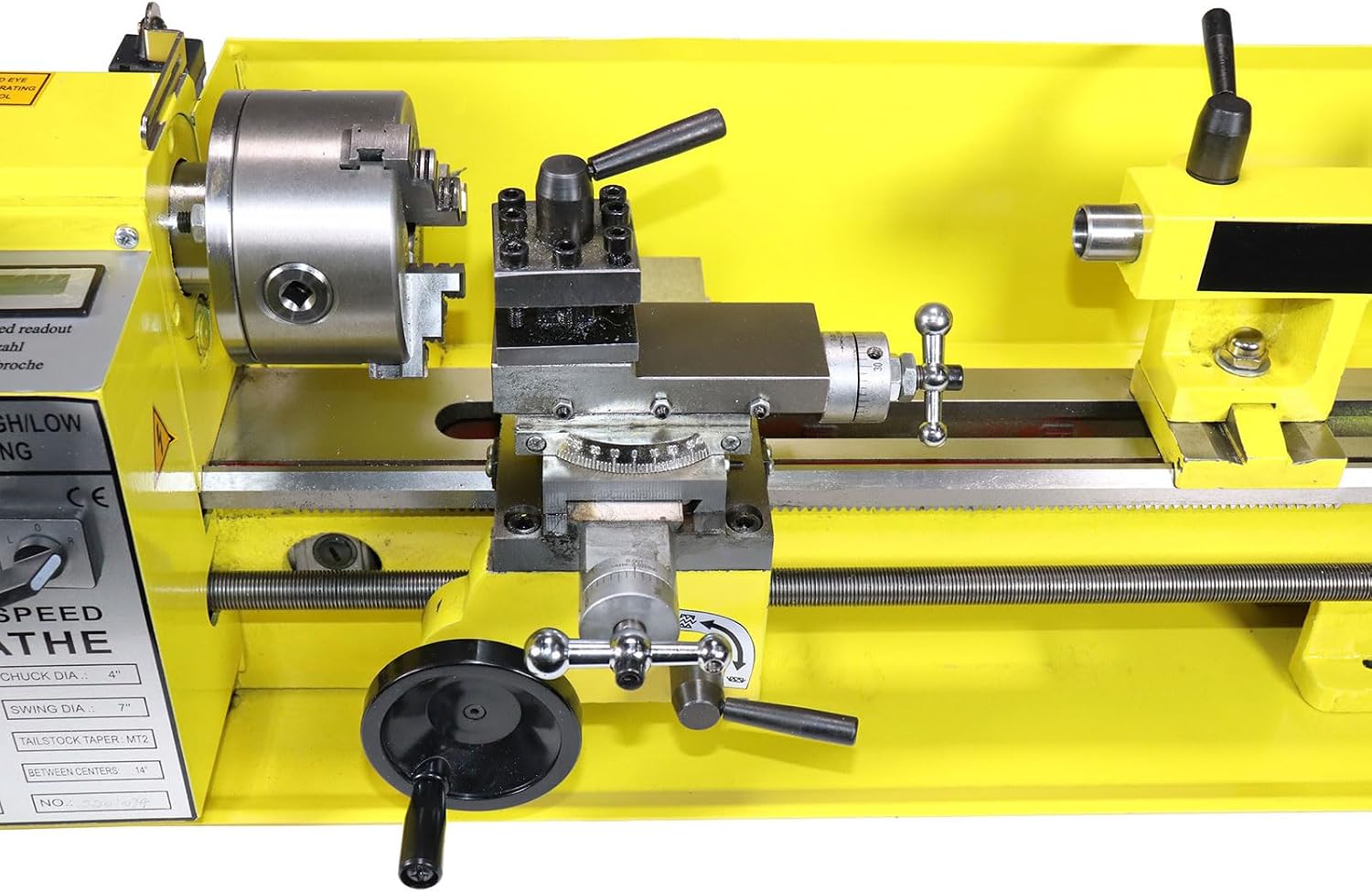 7 x 14 Precision Bench Top Mini Metal Milling Lathe Variable Speed 2500 RPM & Digital Readout with 5 pc. Cutter Kit