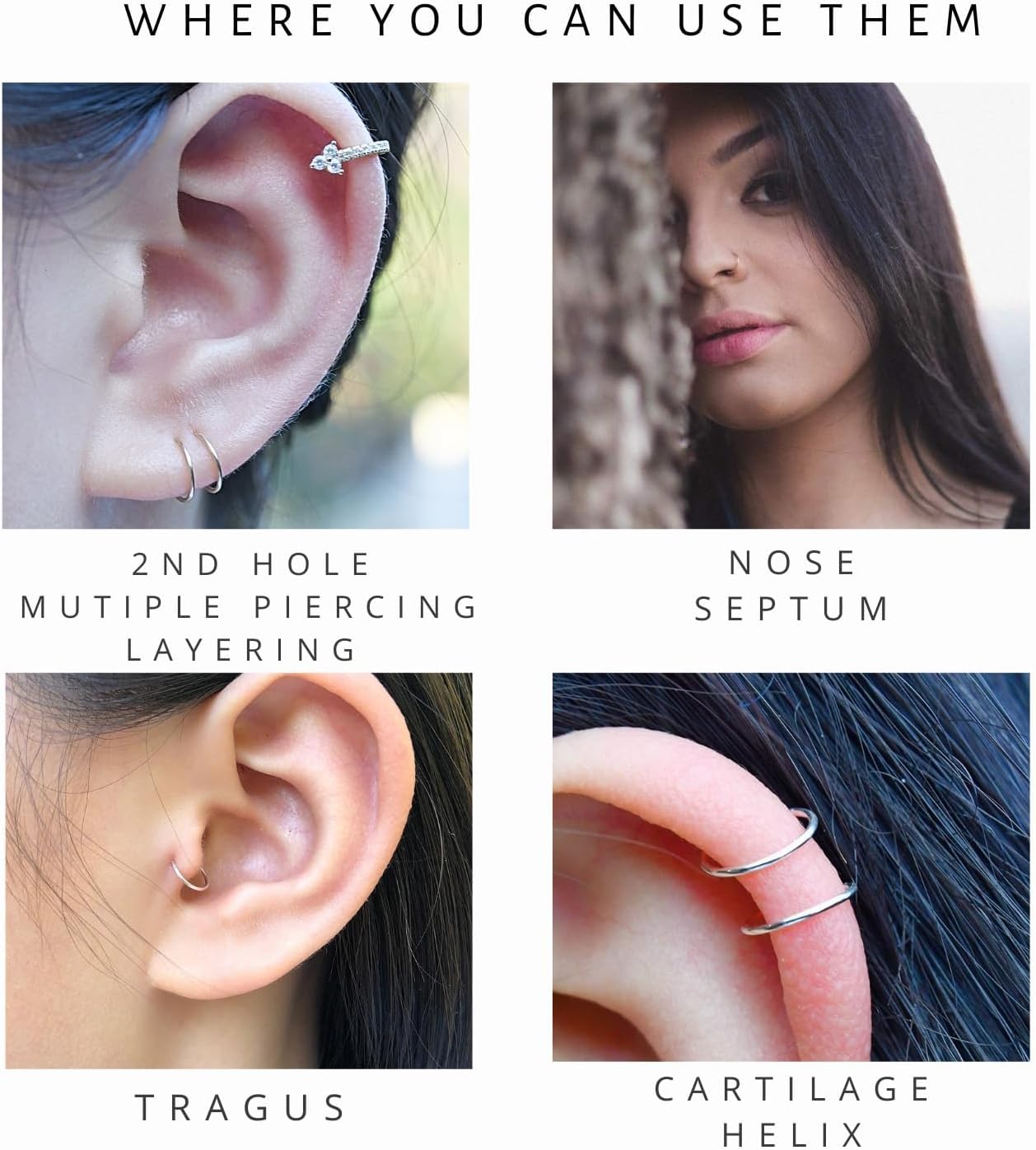Small Gold or Sterling Silver Huggie Hoop Earrings for Women Cartilage Nose Helix Tragus