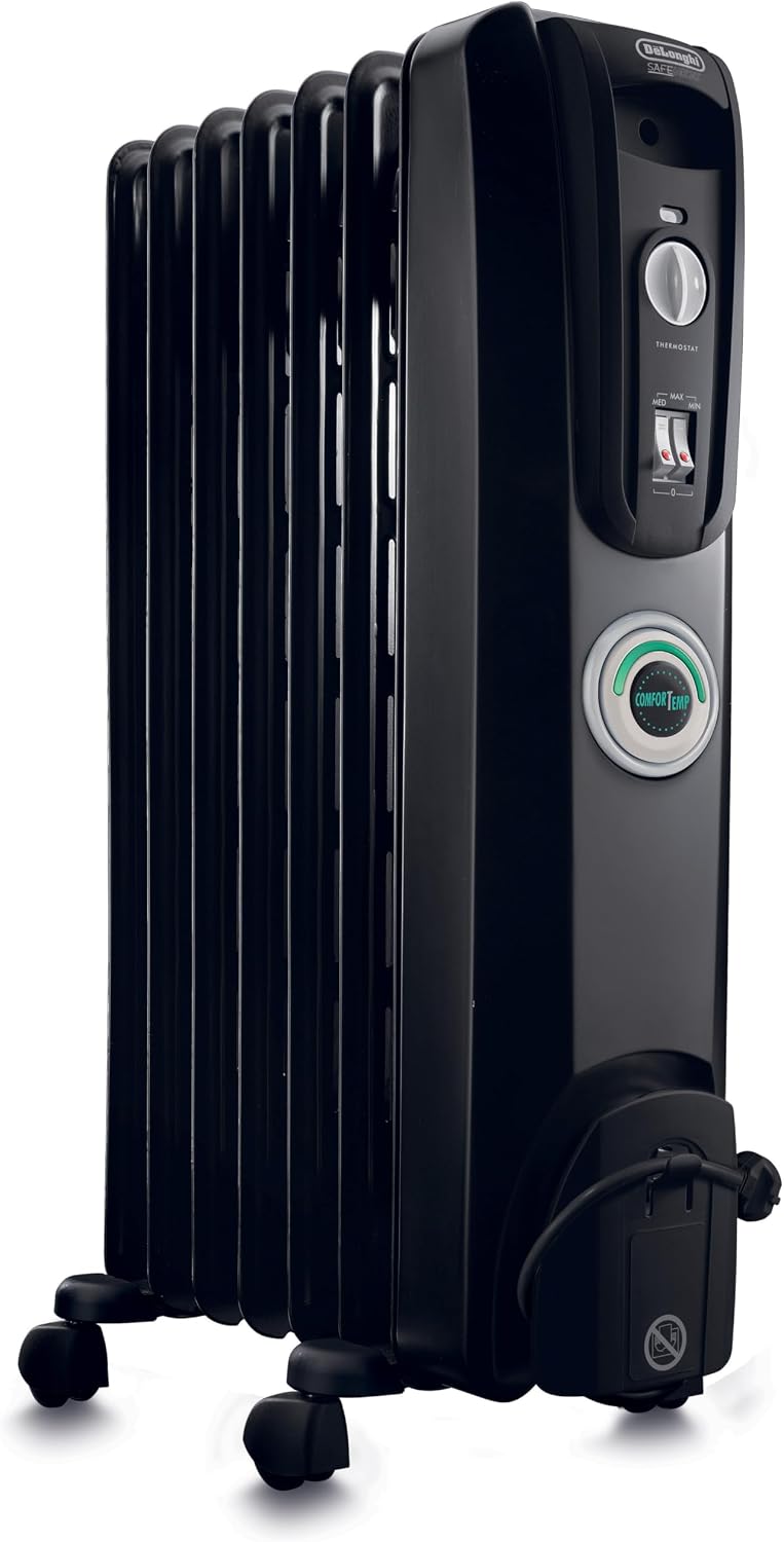 De'Longhi Oil filled Radiator Heater, 1500W Electric Space Heater for indoor use, portable room heater, Energy Saving, full room like office and bedroom with safety features, EW7707CM