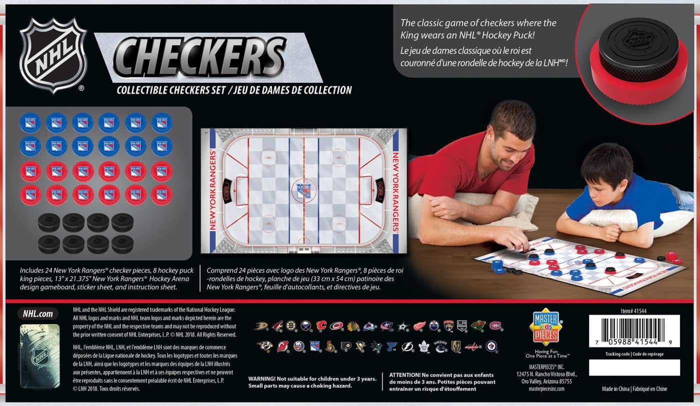 MasterPieces Officially licensed NHL League-NHL Checkers Board Game for Families and Kids ages 6 and Up