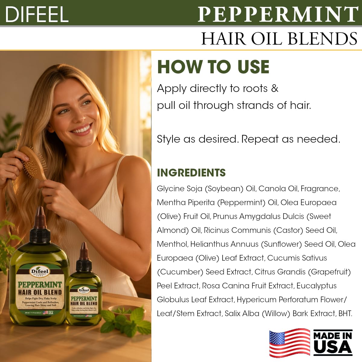Difeel Peppermint Hair Oil Blend - Travel Size 2.5 ounce