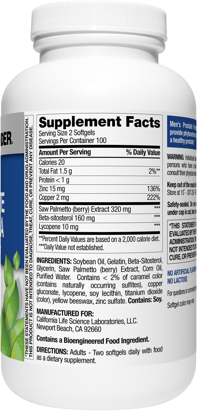 Nature's Wonder Men's Prostate Formula with Saw Palmetto, 200 Softgels | With Beta-Sitosterol, Lycopene & Zinc