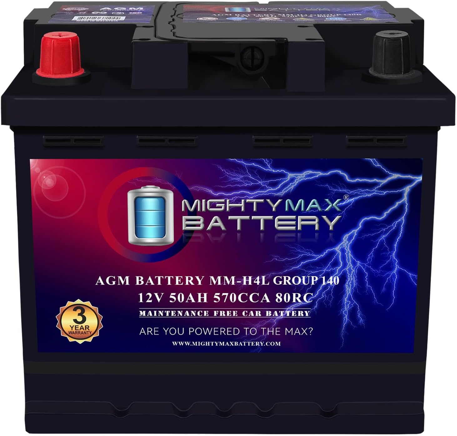 Mighty Max Battery MM-H8 Start and Stop Car BCI Group 49 12V 95Ah, 160RC, 900 CCA Rechargeable AGM Car Battery