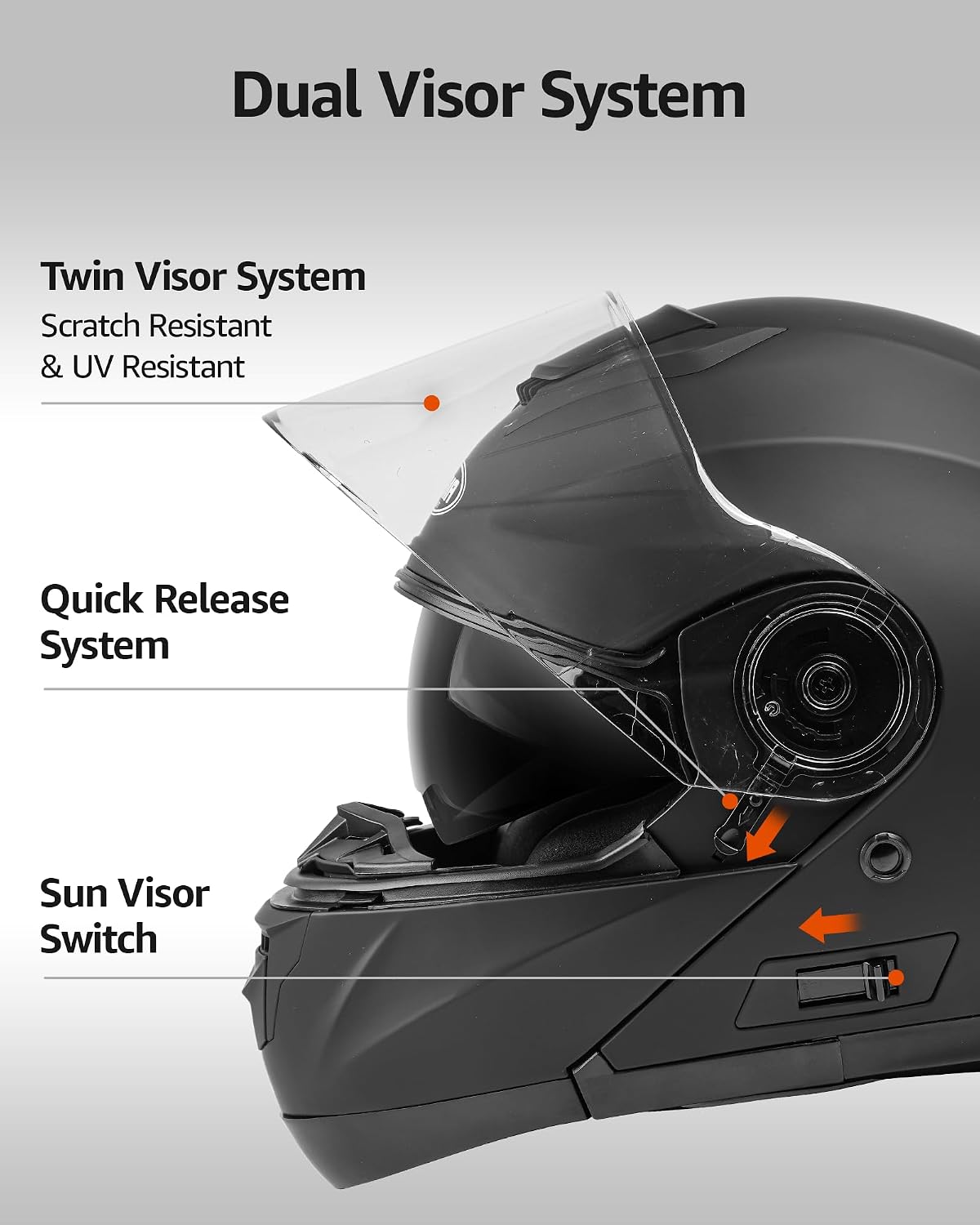 YEMA Modular Motorcycle Helmets, DOT Approved Full Face Motorcycle Helmet with with Flip Up Dual Visor for Men & Women - Street, Scooter, ATV, E-Bike