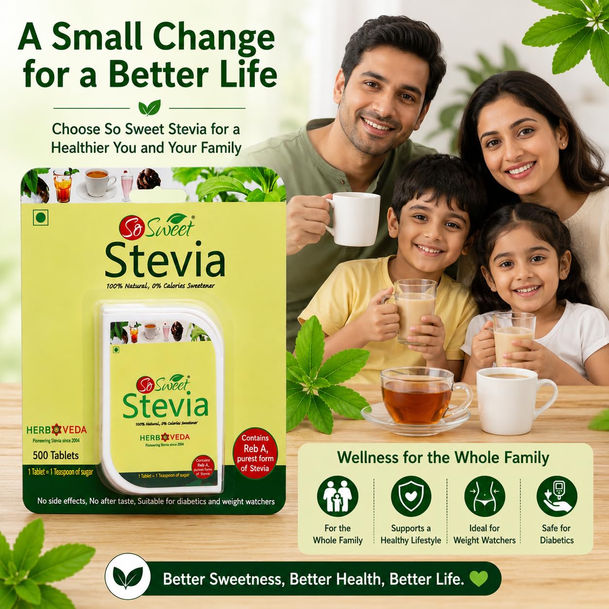 So Sweet Stevia 500 Tablet Dispenser - Natural Sweetener, Zero Calories, Keto-Friendly, Sugar Substitute, No Artificial Flavors, Convenient Travel Size