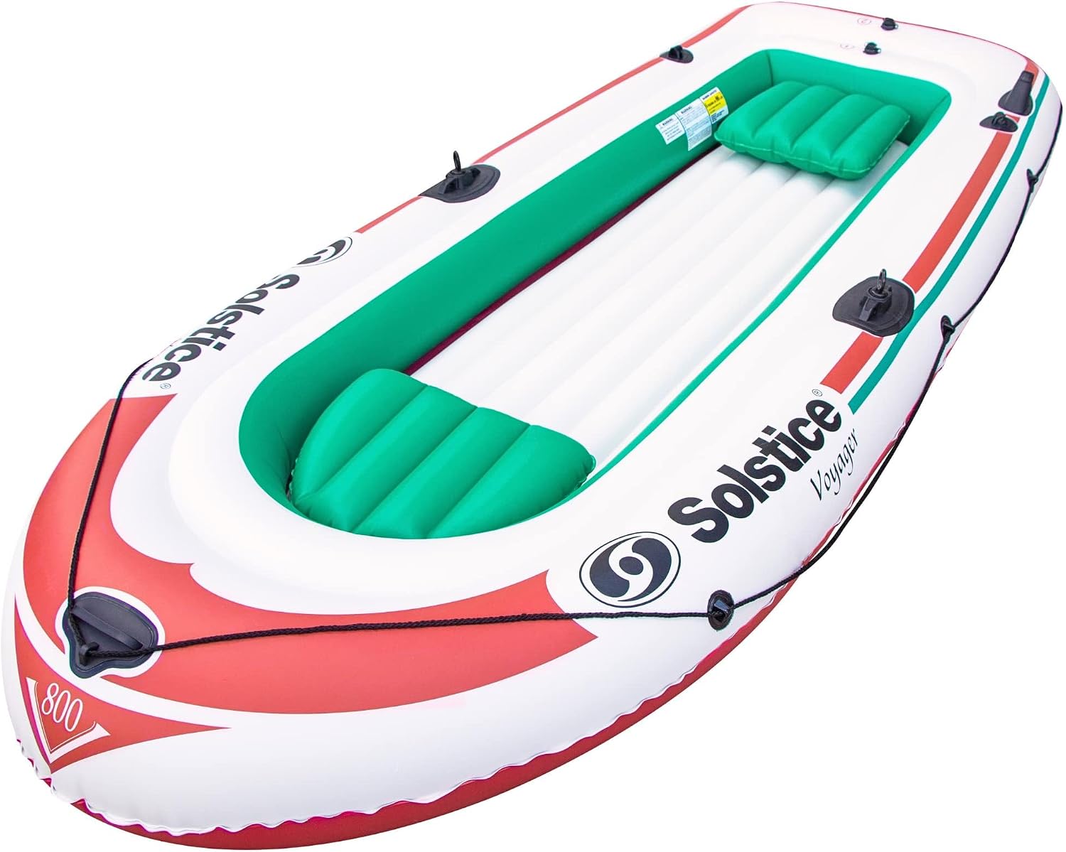 Solstice Voyager 4-Person Inflatable Fishing Boat with Dual Swivel Oar Locks and Rod -Holder, Motor Compatible 9' x 5'