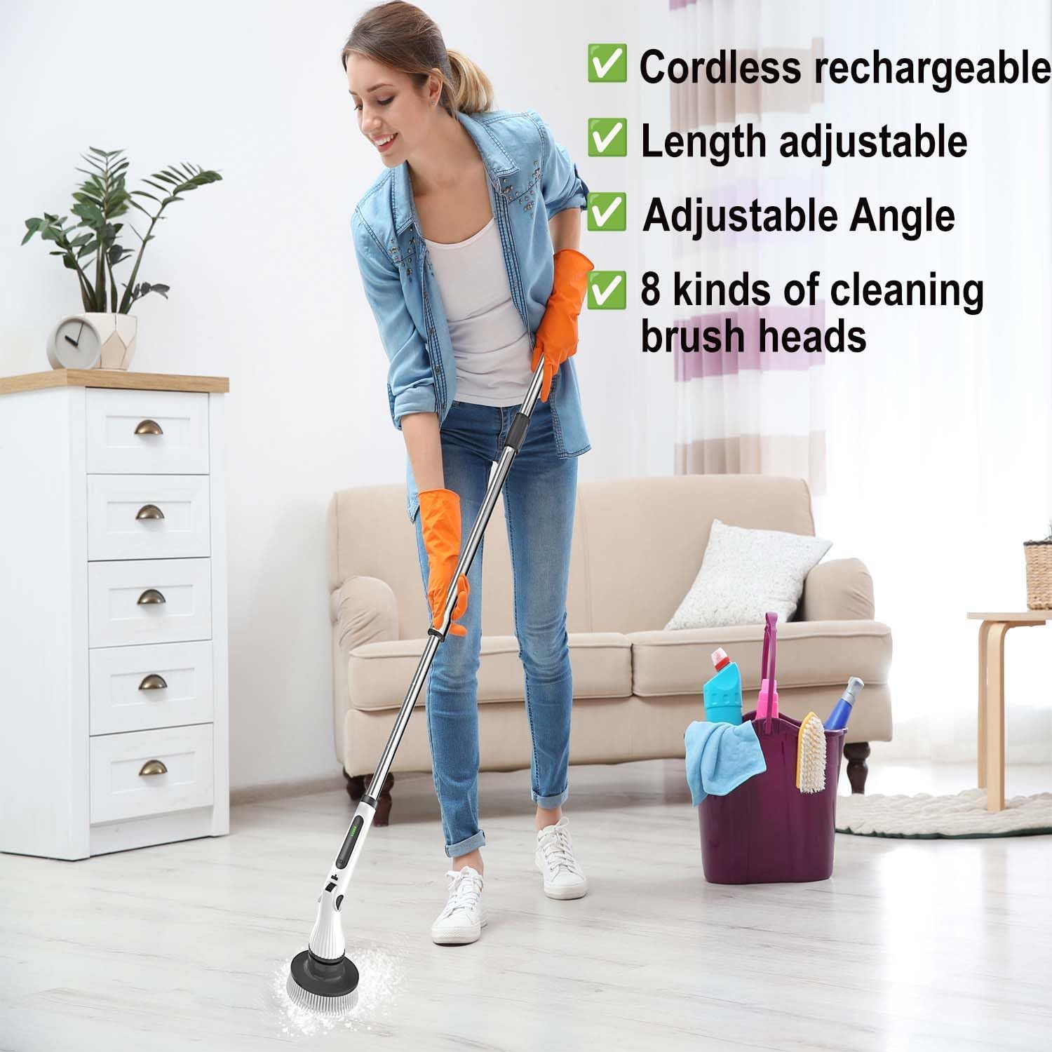 Electric Spin Scrubber, 8 in 1 Electric Cleaning Brush, Cordless Rechargeable Scrub Brush with 8 Replaceable Brush Heads