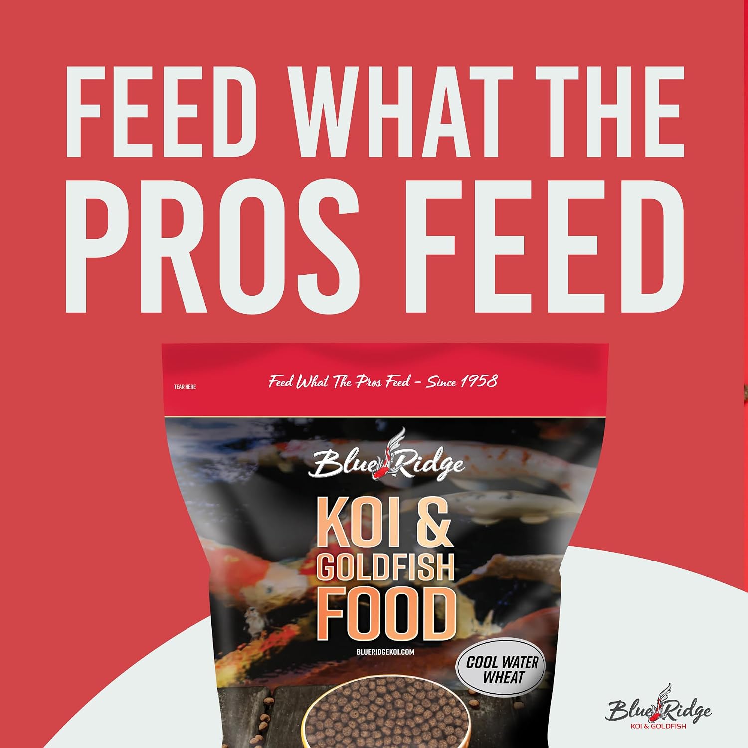 Blue Ridge Koi Fish Food 25lb - Cool Water Wheat 3/16", Fall and Winter Floating Pond Pellets, Ponds Fish Food