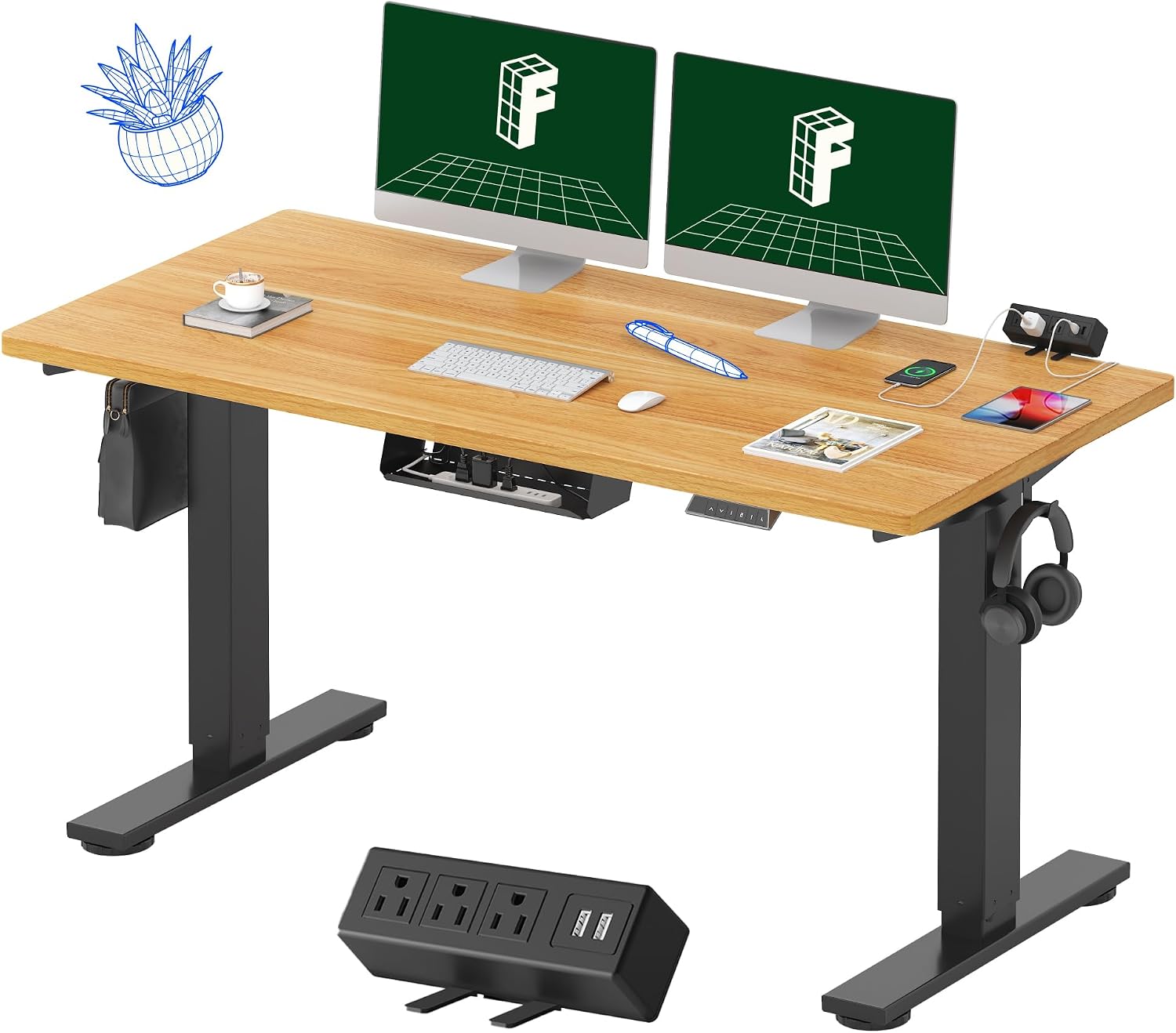FLEXISPOT EN2 48"x24" Standing Desk with Power Strip Bundle, Black