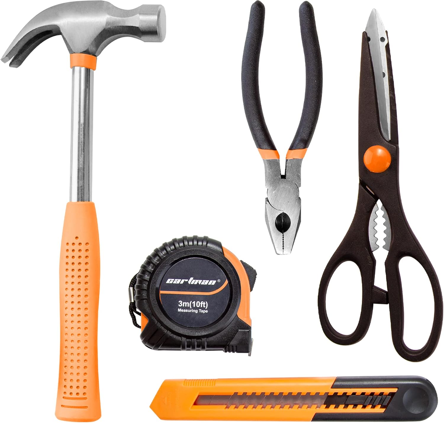 CARTMAN 39-Piece Household Tool Set, Orange Hand Kit With Storage Case | Complete assortment for home repairs, DIY projects, furniture setup, crafting, and daily household fixes in toolbox.