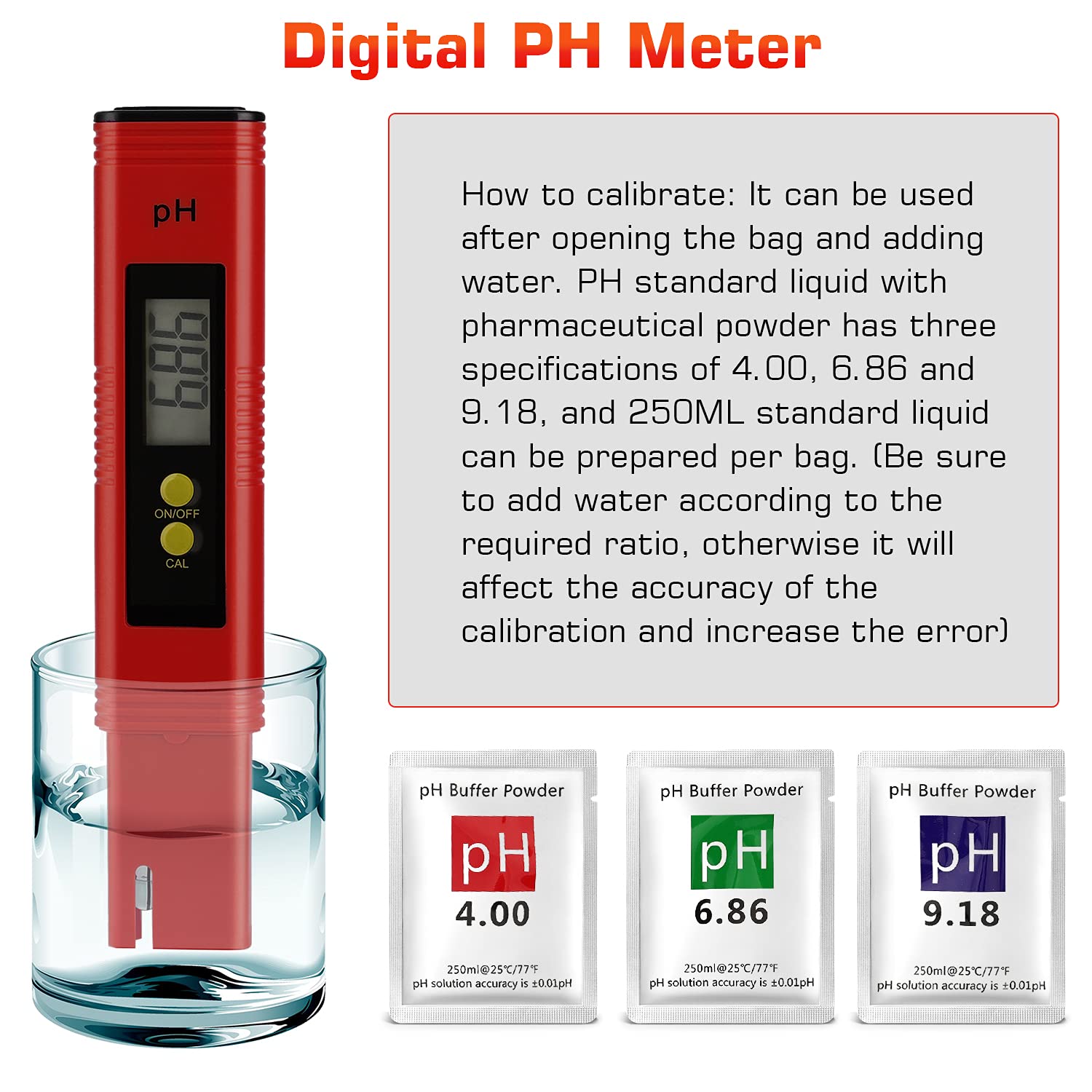 Digital pH Meter Tester Pen for Water, Pre-Calibrated, High Accuracy ±0.01, 0–14 pH Range, Pocket Size for Drinking Water, Pool