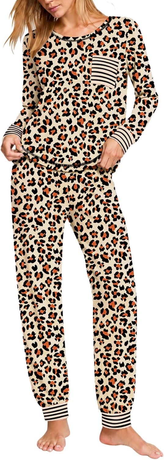 SWOMOG Women’s Pajamas Set Long Sleeve Sleepwear with Long Pants Soft Modal Loungewear Pj Set