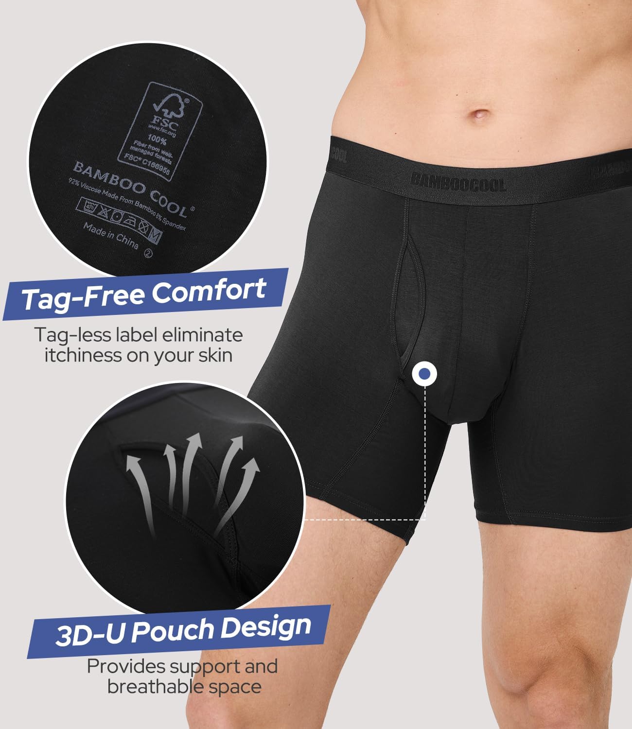 BAMBOO COOL Men's Boxer Briefs Ultra Breathable Underwear Multipack