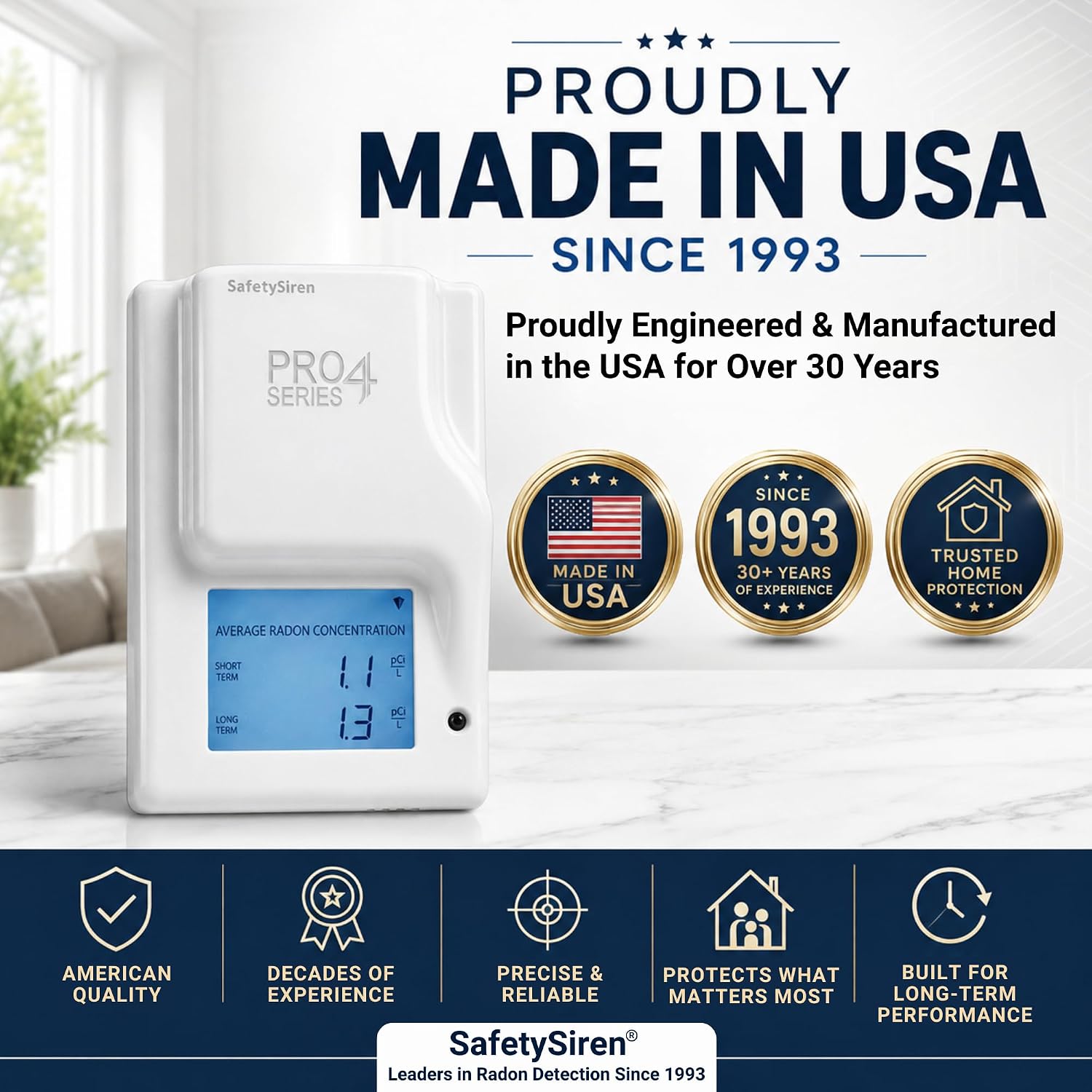 Safety Siren Pro Series 4 Plug-in Radon Detector for Home Basement