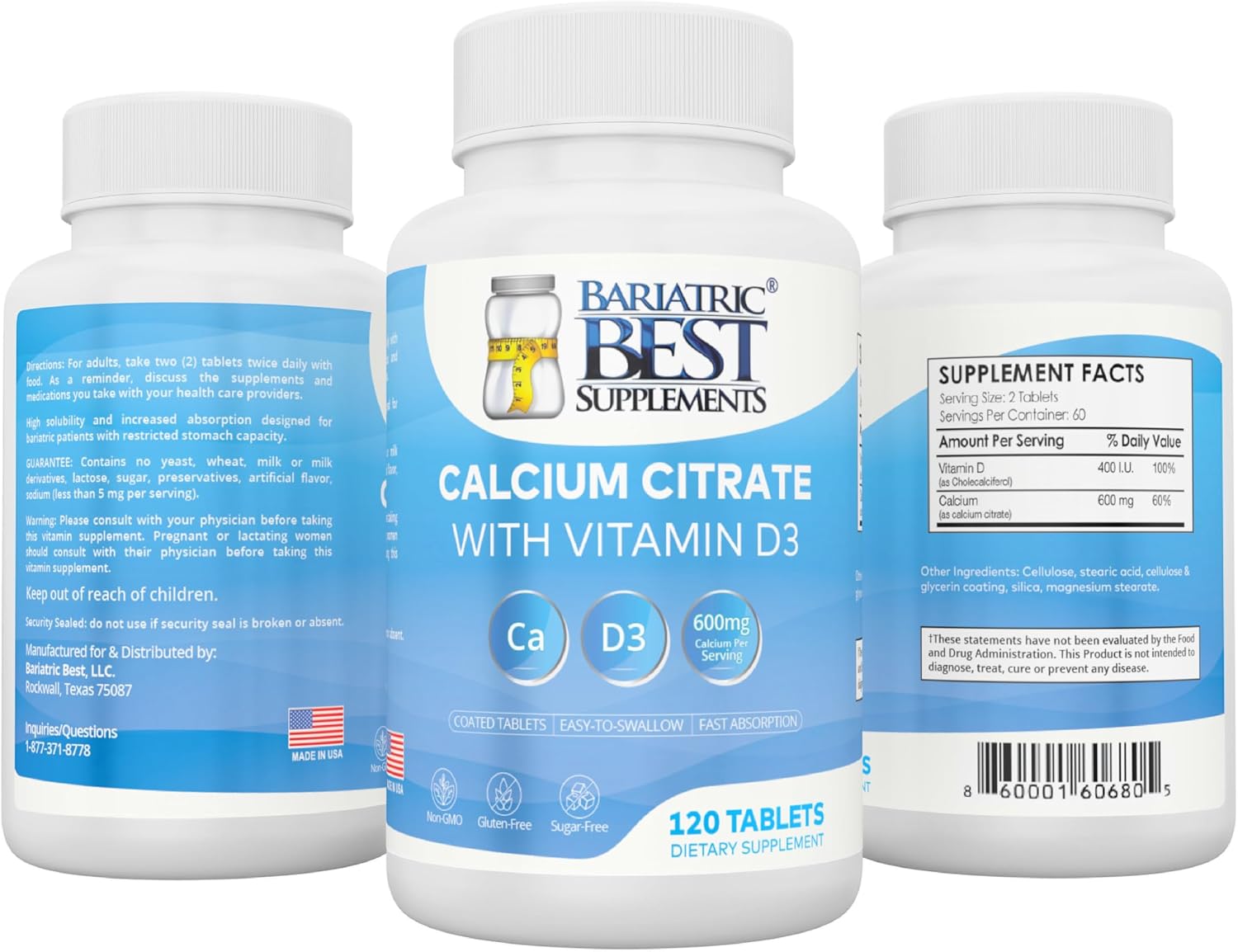 Bariatric Calcium Citrate with Vitamin D3 | 600mg | Higher Dose Than Most Competitors | Post-Bariatric Surgery | Gastric Bypass & Sleeve | ASMBS