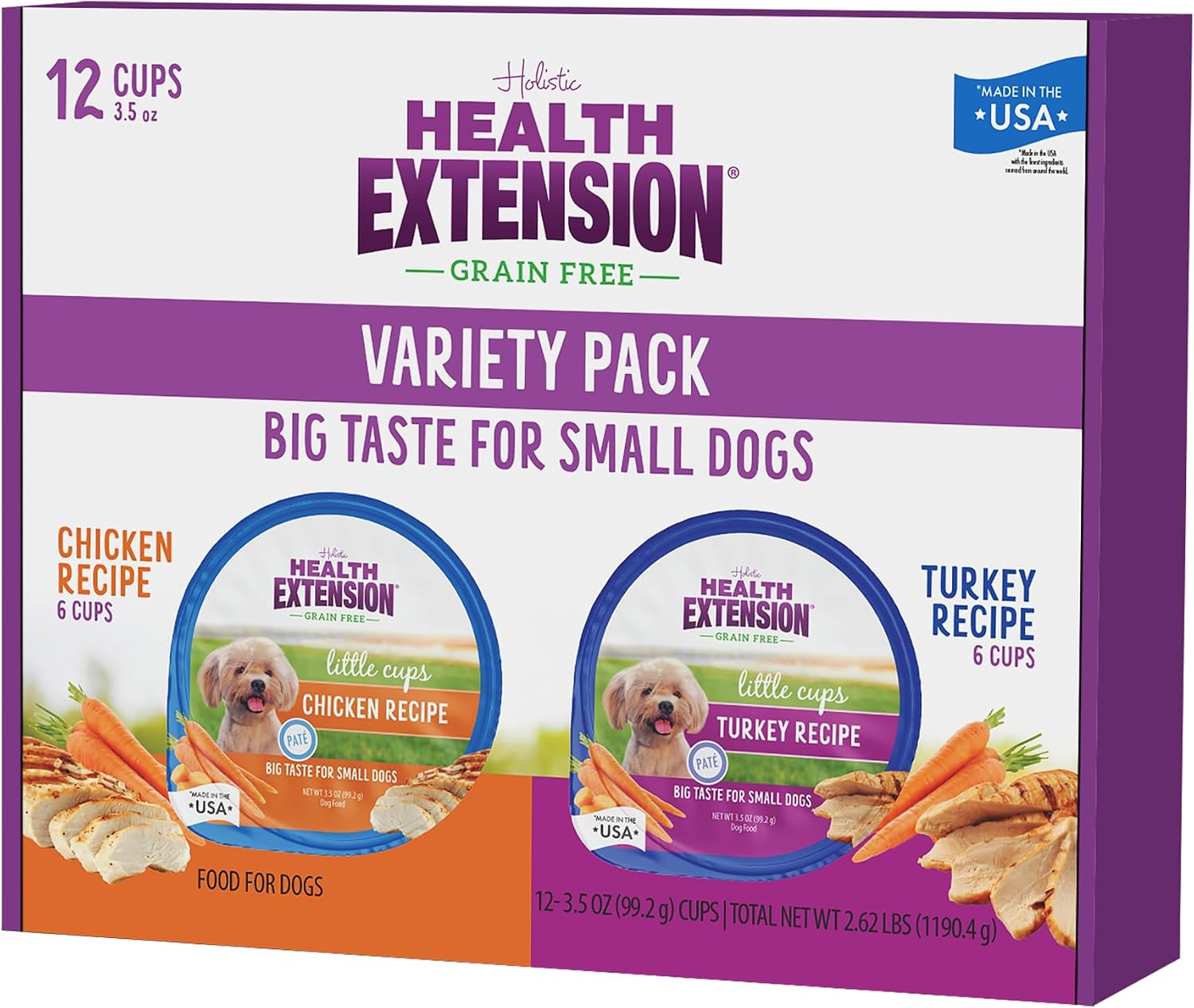Health Extension Little Cups Grain-Free Wet Dog Food, Small Breed - Variety Box (6 Chicken/6 Turkey) 3.5 oz - Easy to Digest