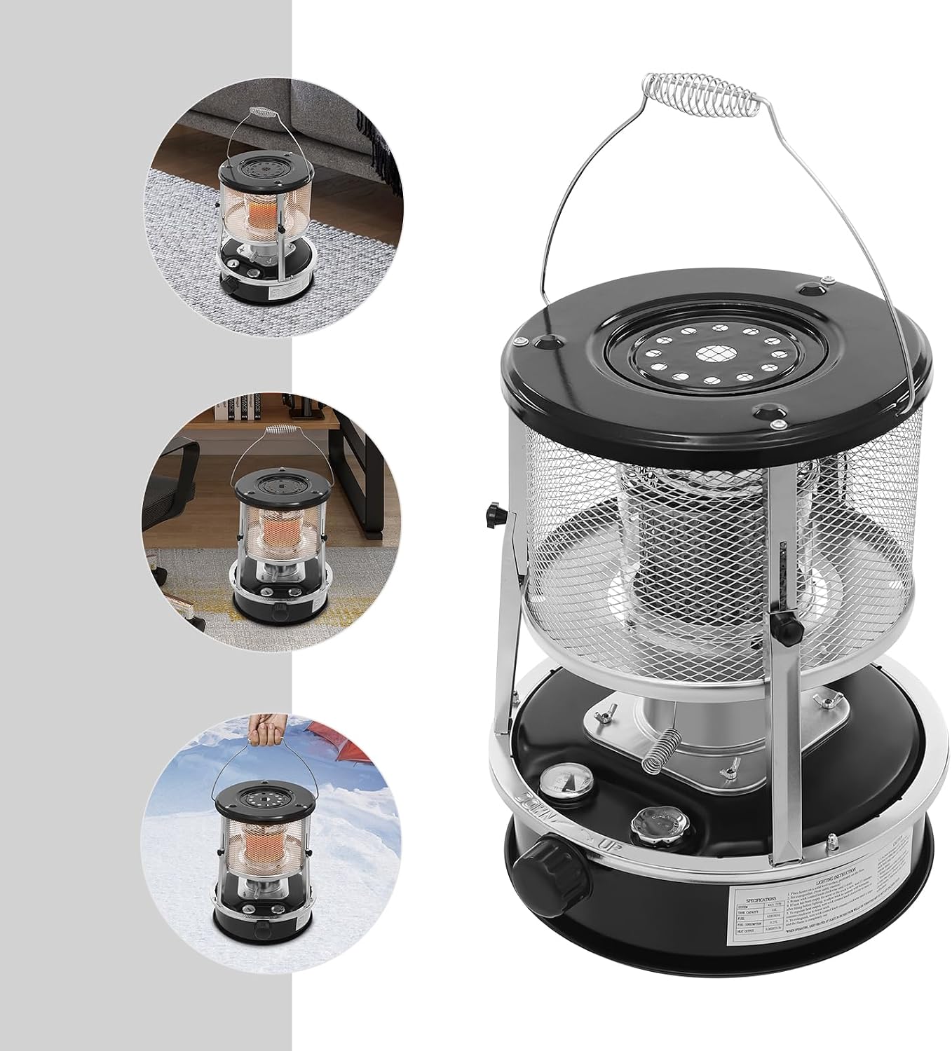 2-in-1 Portable Kerosene Heater & Stove, 9000 BTU Non-Electric Indoor Outdoor Heater with Handle, Heaters for Camping, Garage, Ice Fishing, Hunting, Emergency, Adjustable Height, 4.6L Tank (Black)