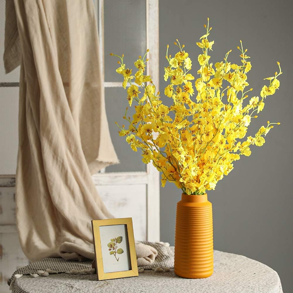 Kisflower 12Pcs Yellow Artificial Orchids Flowers, Dried Silk Orchids
