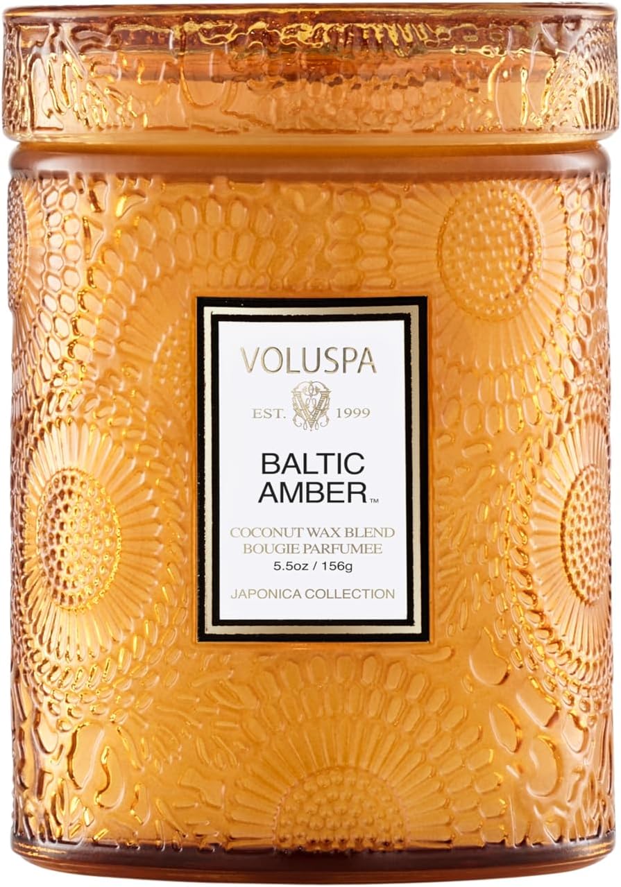 Voluspa Baltic Amber, Small Candle Jar, 5.5 oz, 50 Hour Burn Time, Coconut Wax for Clean Burning, Handcrafted in the USA