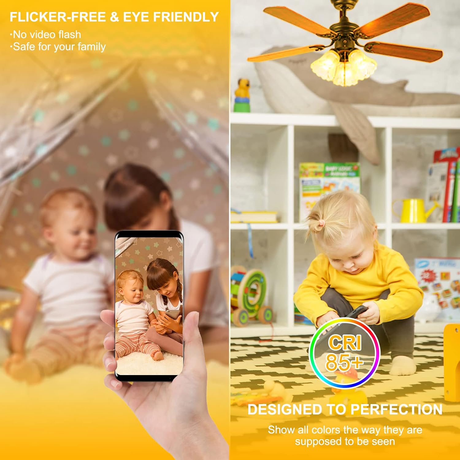 E12 LED Bulb 60W Equivalent Candelabra Light Bulbs 2700K Warm White | Small Base Light Bulb, 6W A15 LED Ceiling Fan Light Bulbs, CRI85+, 120V 600LM Round Bulb for Chandelier, Non-Dimmable 6 Pack