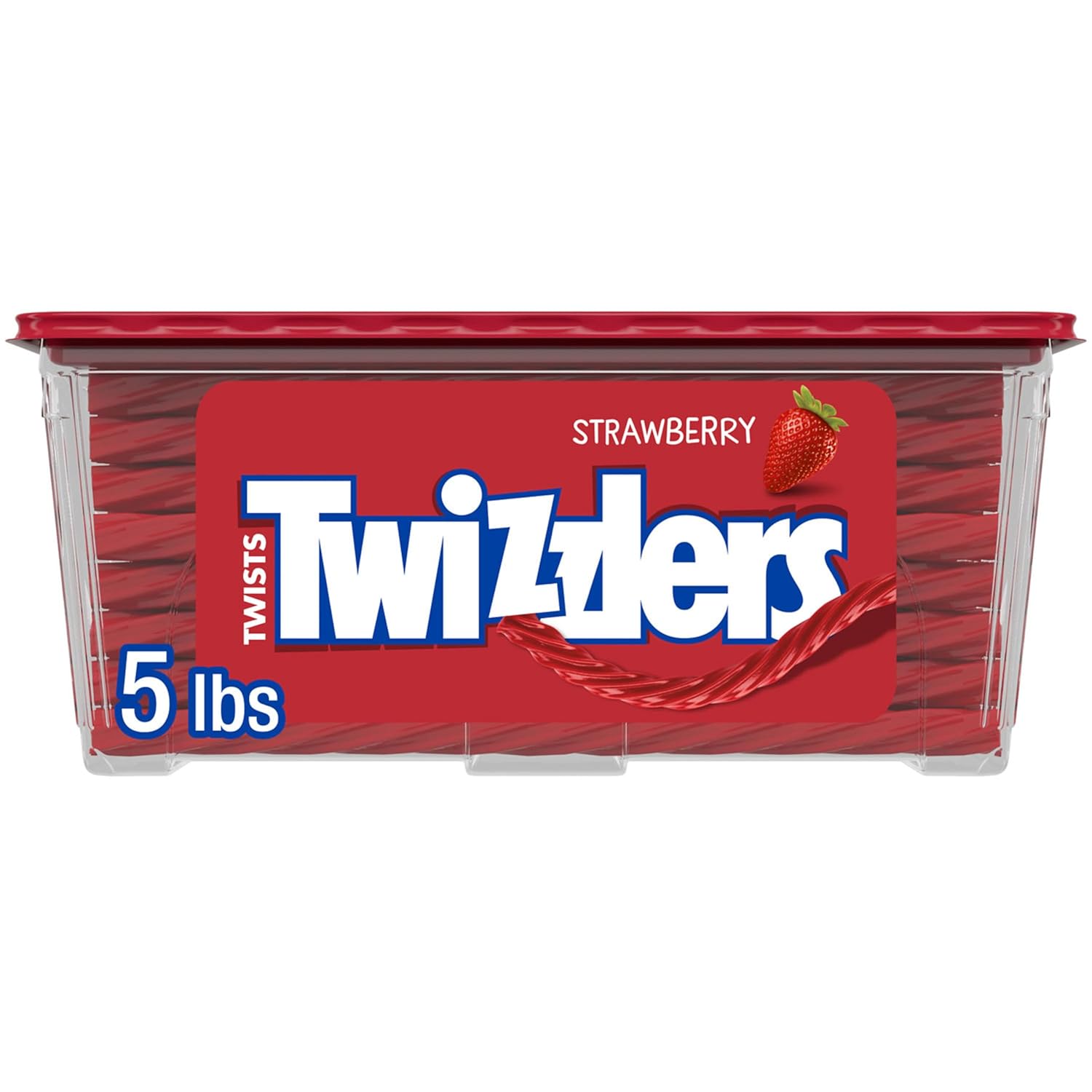 TWIZZLERS Twists Strawberry Flavored Licorice Style Candy Tub, 5 lb | Bulk Candy, Low Fat and Kosher, Resealable Tub for Parties