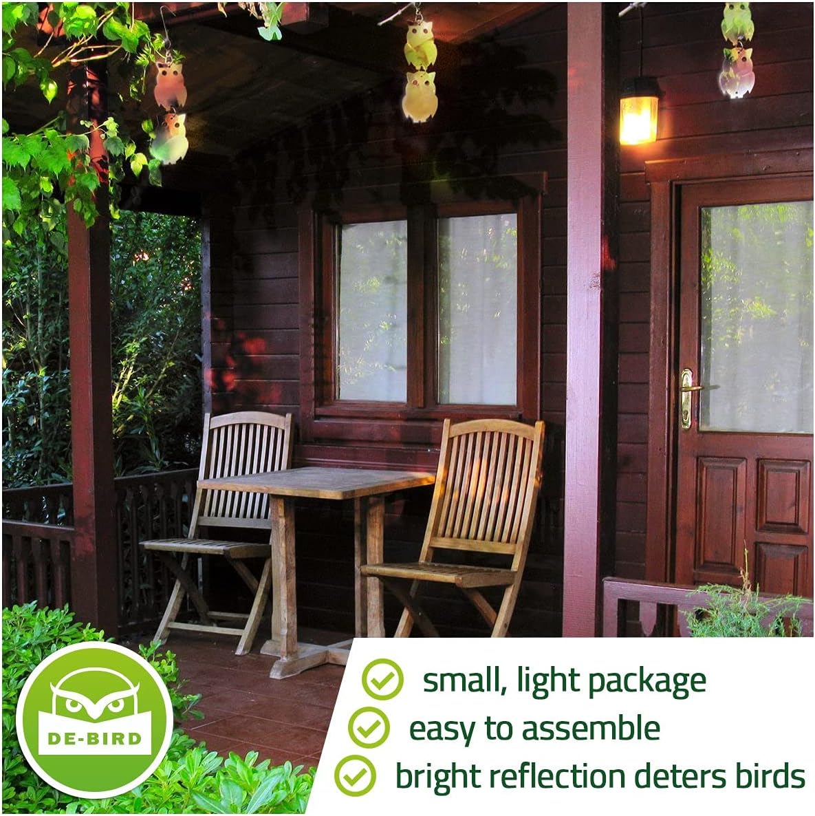 De-Bird Acrylic Reflective Owl Decoys - Sunlight-Activated Owl Reflectors to Scare Birds Away - Crow Deterrent for Patio & Garden - Outdoor Hanging