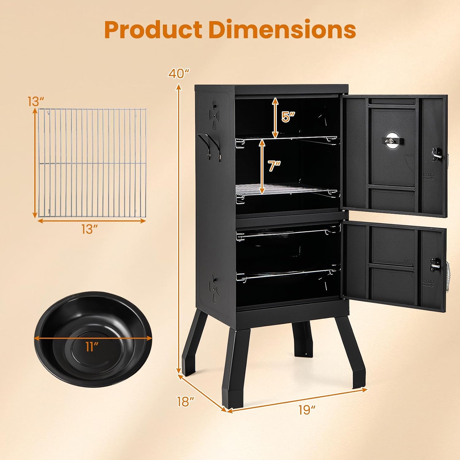 Giantex Vertical Charcoal Smoker, Outdoor BBQ Smoker Grill with Thermometer