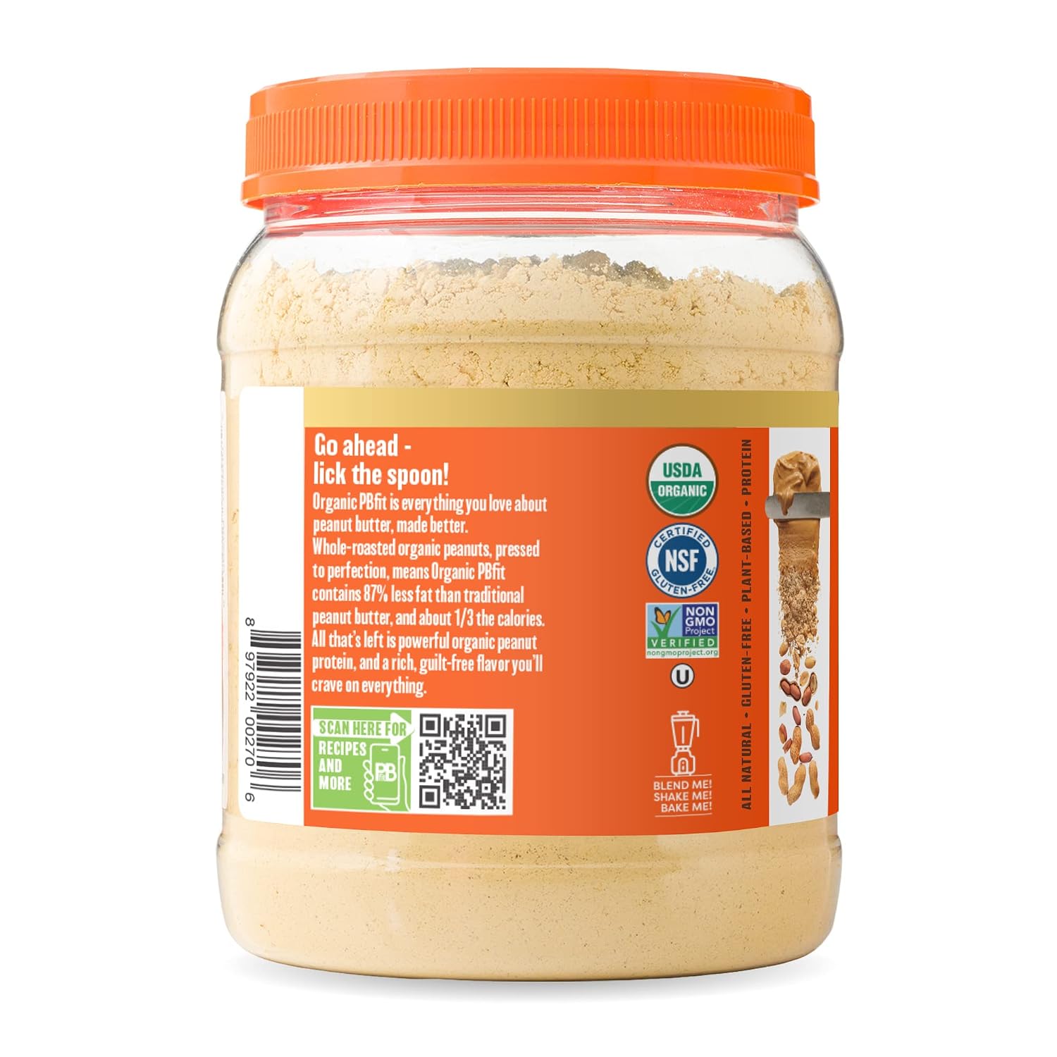 PBfit 30 Ounce Organic Peanut Butter Powder, Powdered Peanut Spread from Real Roasted Pressed Peanuts, 7g of Protein 7% DV, Gluten-Free, 60 calories, 87% less fat (Pack of 1)