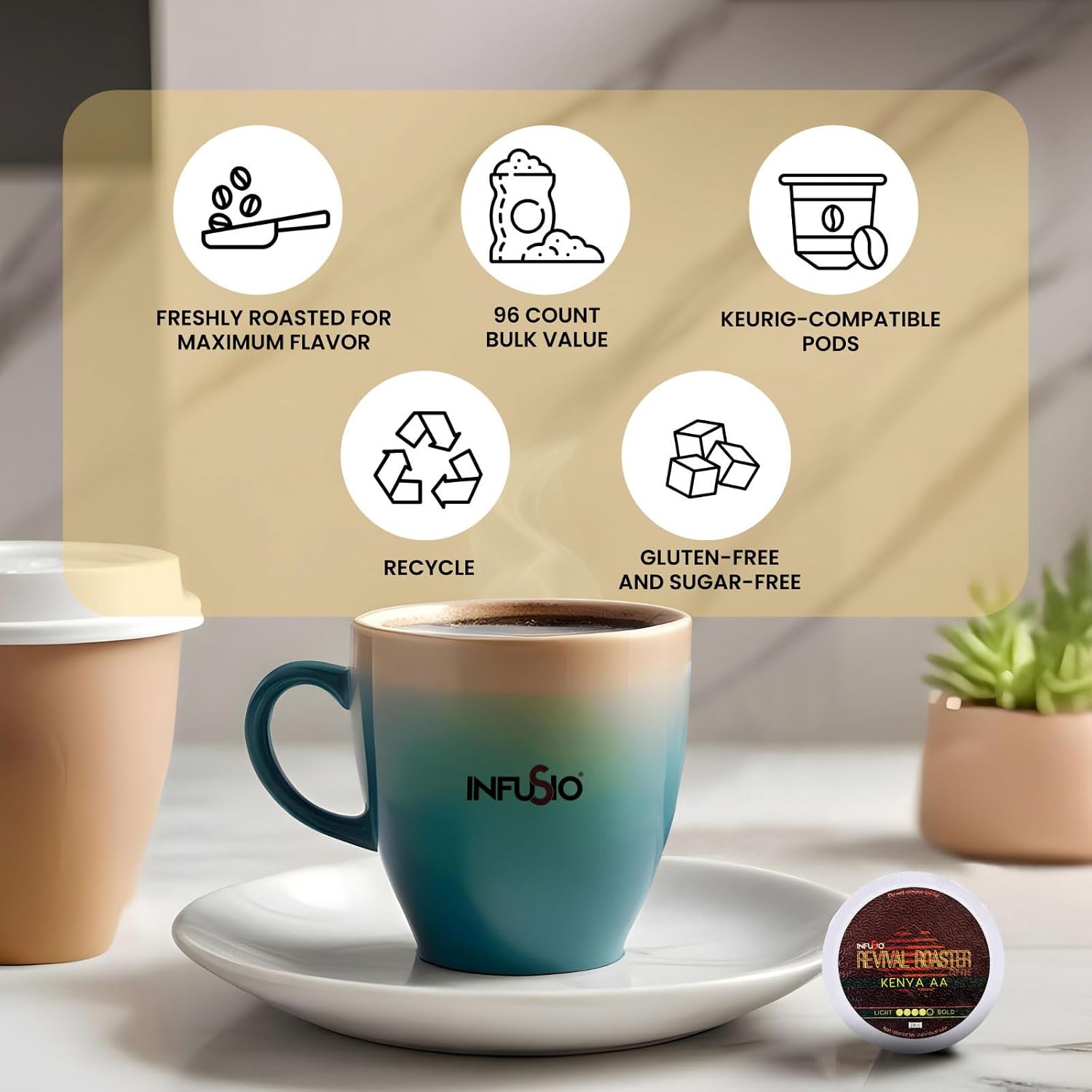 InfuSio Coffee Pods Variety Pack – 96 Count, 12 Blends of Crafted Origins and Indulgent Flavors Including Bourbon Pecan, Butter Toffee & Hazelnut, Medium & Dark Roast, No Sweeteners, Low Acid, Keurig Compatible