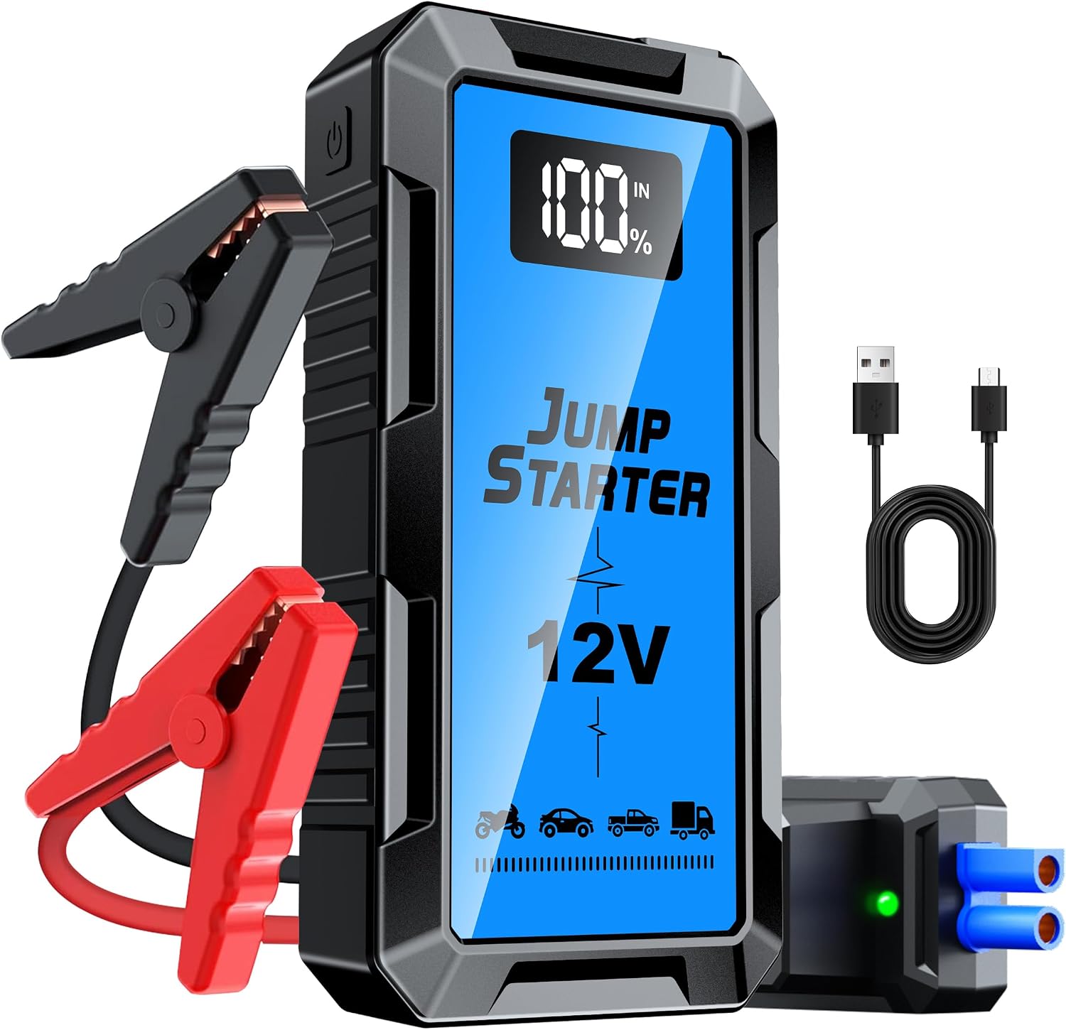 8000A Car Battery Jump Starter Box with Jumper Cables, 12V Car Jump Starter Portable (All Gas