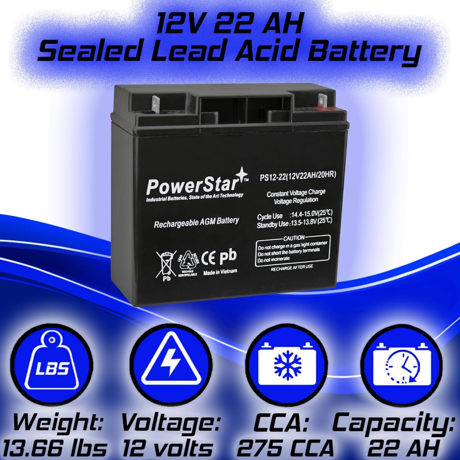 12V 22AH 6FM22 6-FM-22 AGM/SLA Rechargeable Deep Cycle Battery