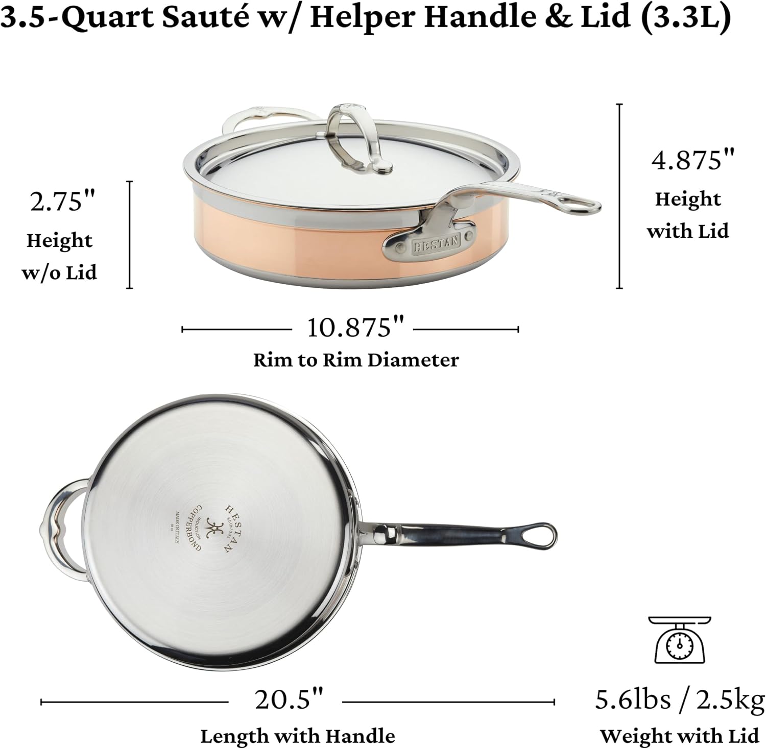 Hestan - CopperBond Collection - 100% Pure Copper Frying Pan, Induction Cooktop Compatible, 8.5-Inch