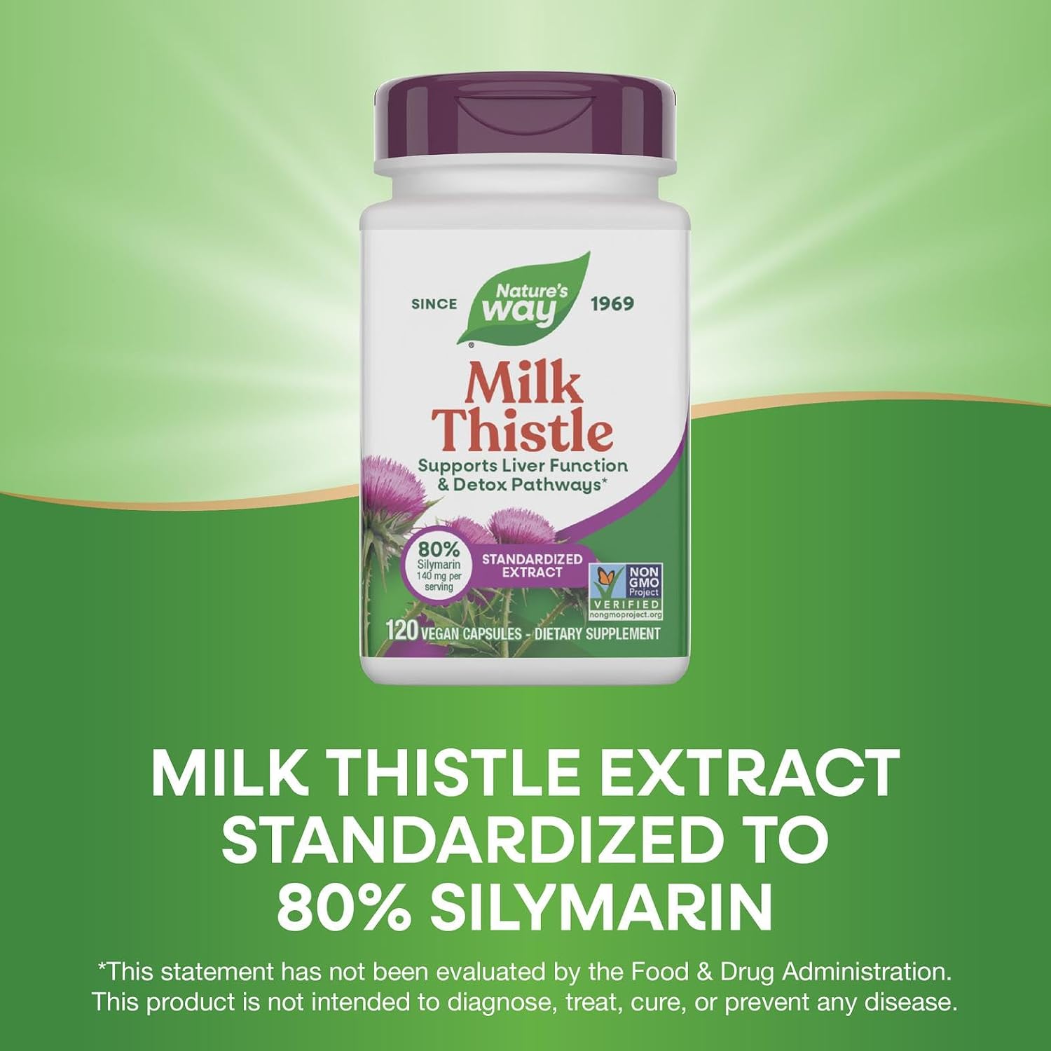 Nature's Way Milk Thistle Capsules, Supports Liver Function*, Vegan, 60 ct | Supports Liver Function & Liver Detox Pathways*, 175 mg Milk Thistle Seed Extract Standardized to 80% Silymarin per Serving