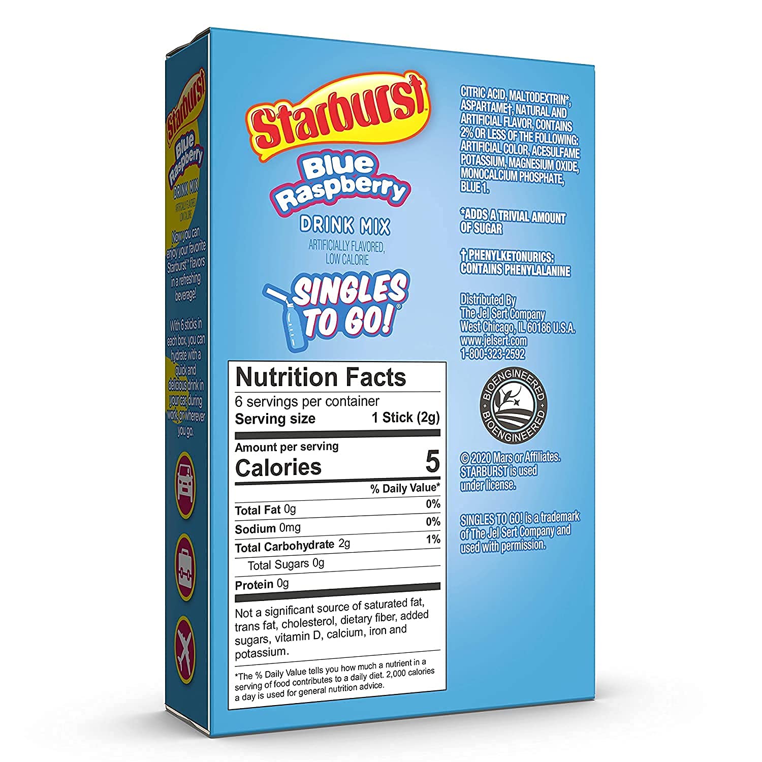 Starburst Singles To Go Zero Sugar Drink Mix, Blue Raspberry, 6 CT Per Box (Pack of 1)