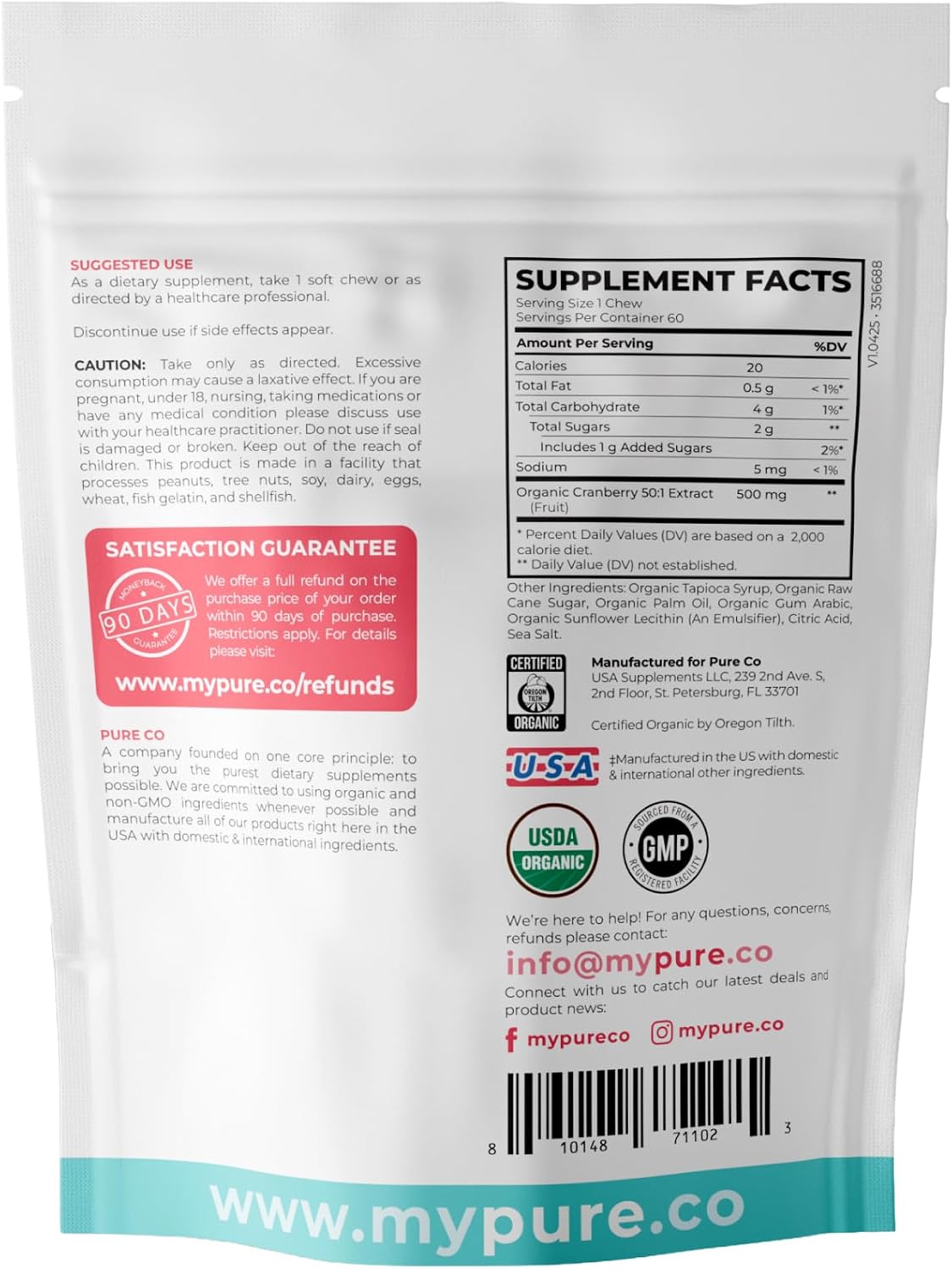 Organic Cranberry Pills - Vegan Supplement for Urinary Tract Health & Kidney Cleanse - Cranberry Pills for Women 500mg 50:1 Cranberry Concentrate Per Serving - Urinary Tract Support - 60 Capsules