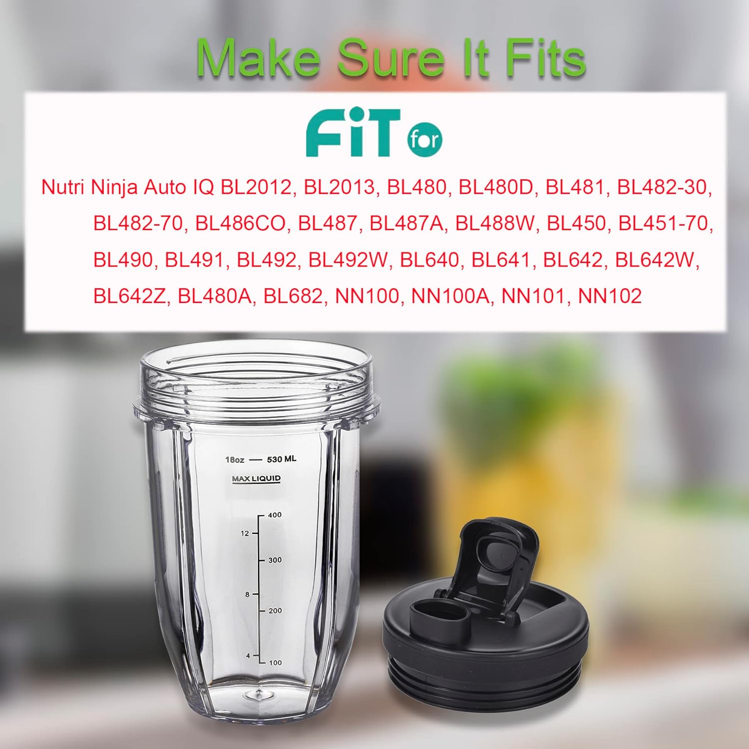 Blender Cups Fit for Ninja, Replacement Parts 16OZ Cups with Lids